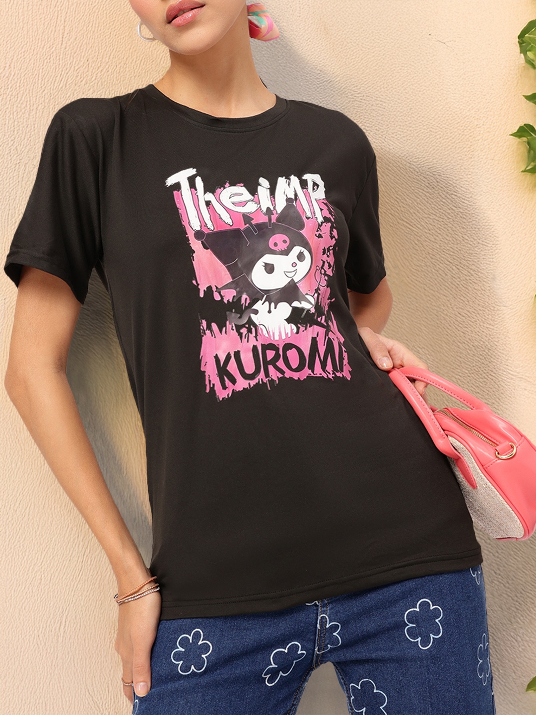 

DressBerry Kawaii Rebel Printed T-shirt, Black