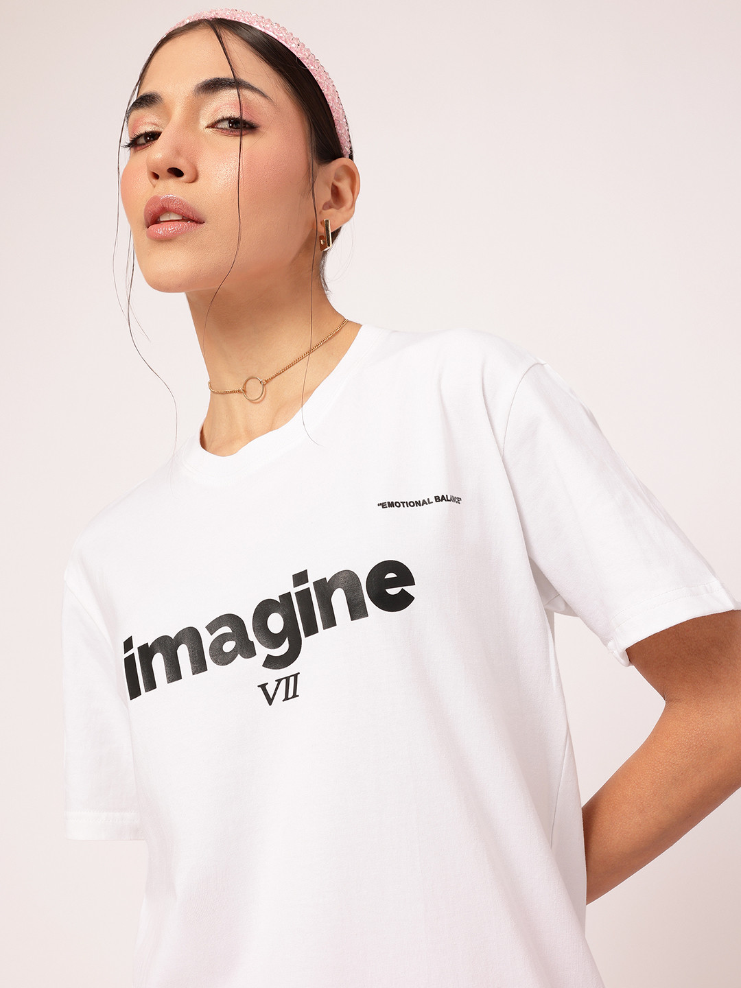 

DressBerry Digital Dreams Printed Relaxed Fit T-shirt, Off white