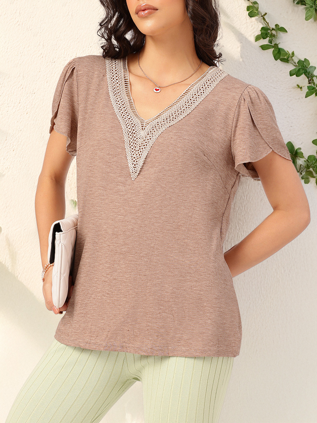 

DressBerry Lace Edge Statement Top, Brown