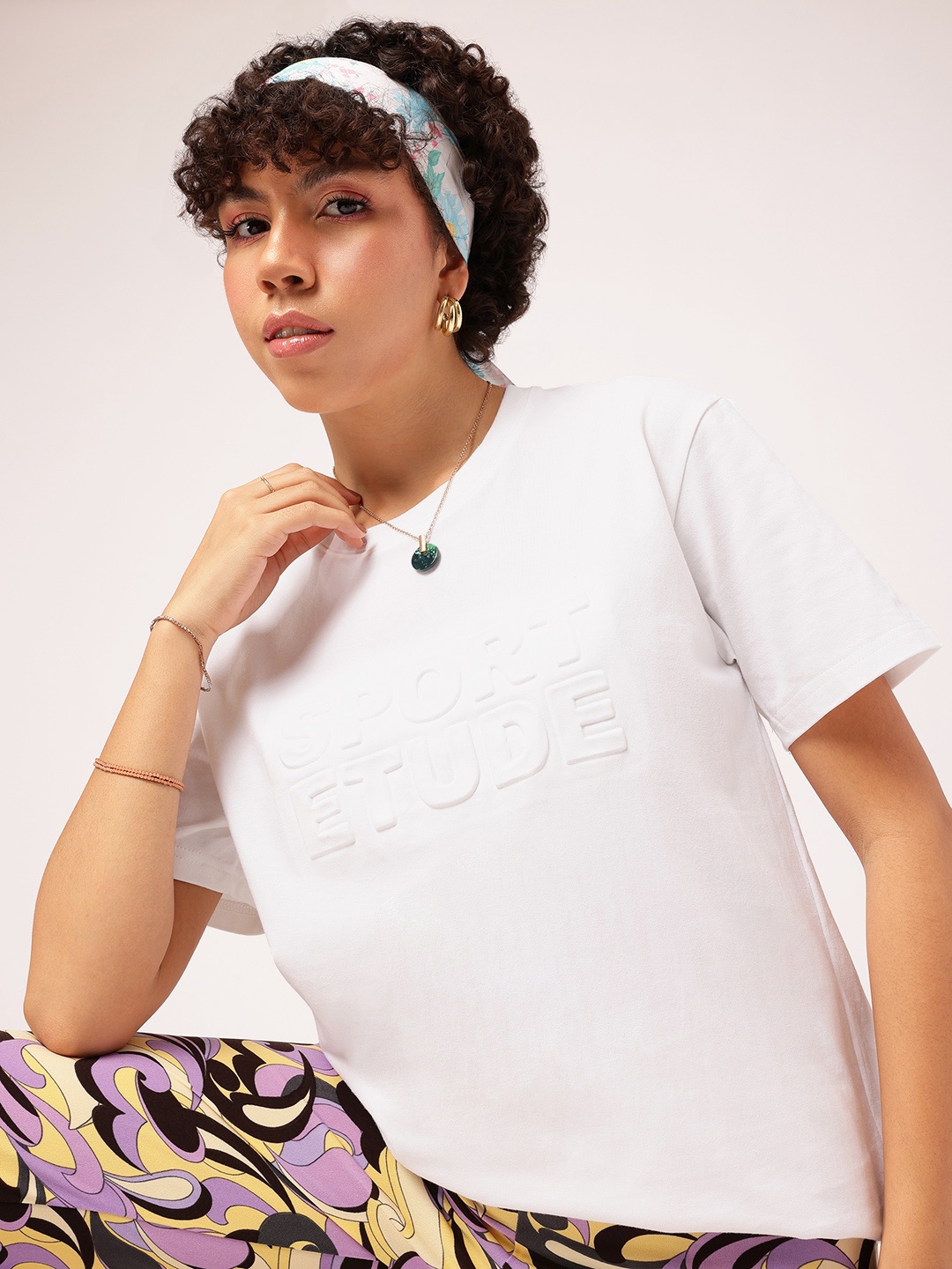 

DressBerry Vibe Check Embossed Relaxed Fit T-shirt, White