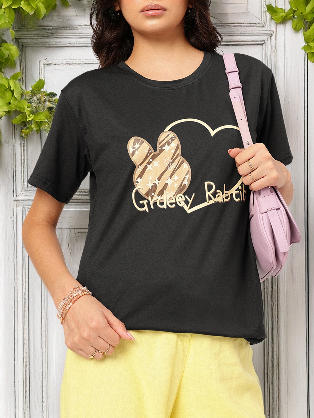 

DressBerry Luxe Lounge Kooky Cartoon Printed Tee, Black