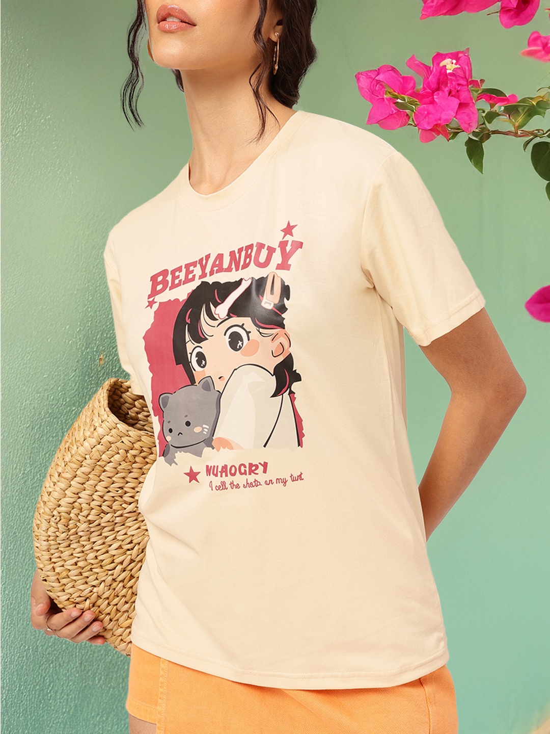 

DressBerry Easy Breezy Cartoon Craze Printed Tee, Beige