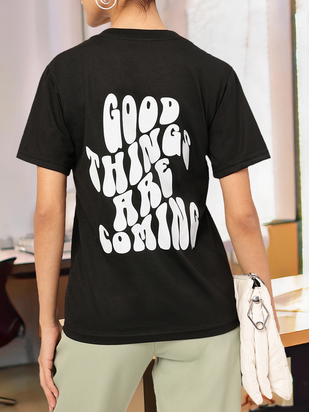 

DressBerry Gleeful Graphic Back Printed T-shirt, Black