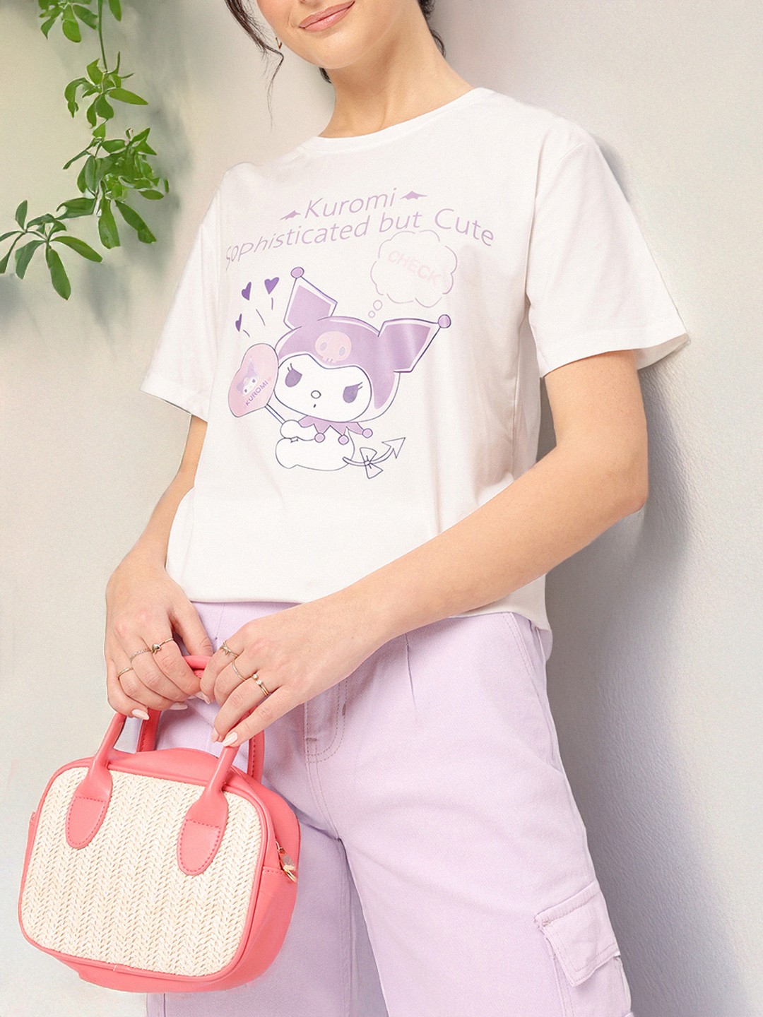 

DressBerry Kuromi Kitty Graphic Drop Sleeves Tee, White