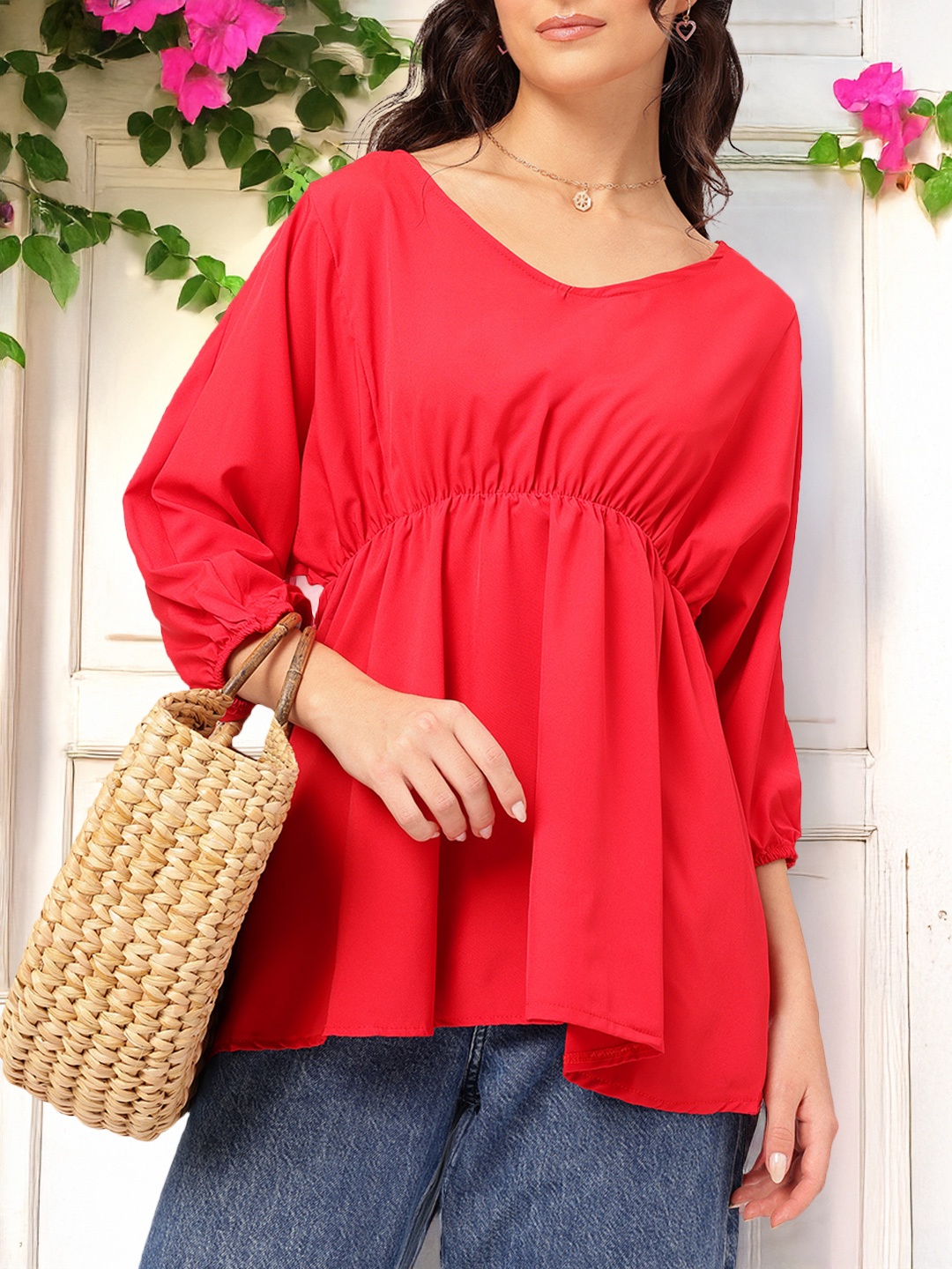 

DressBerry Swing & Sway Scoop Neck A-Line Top, Red