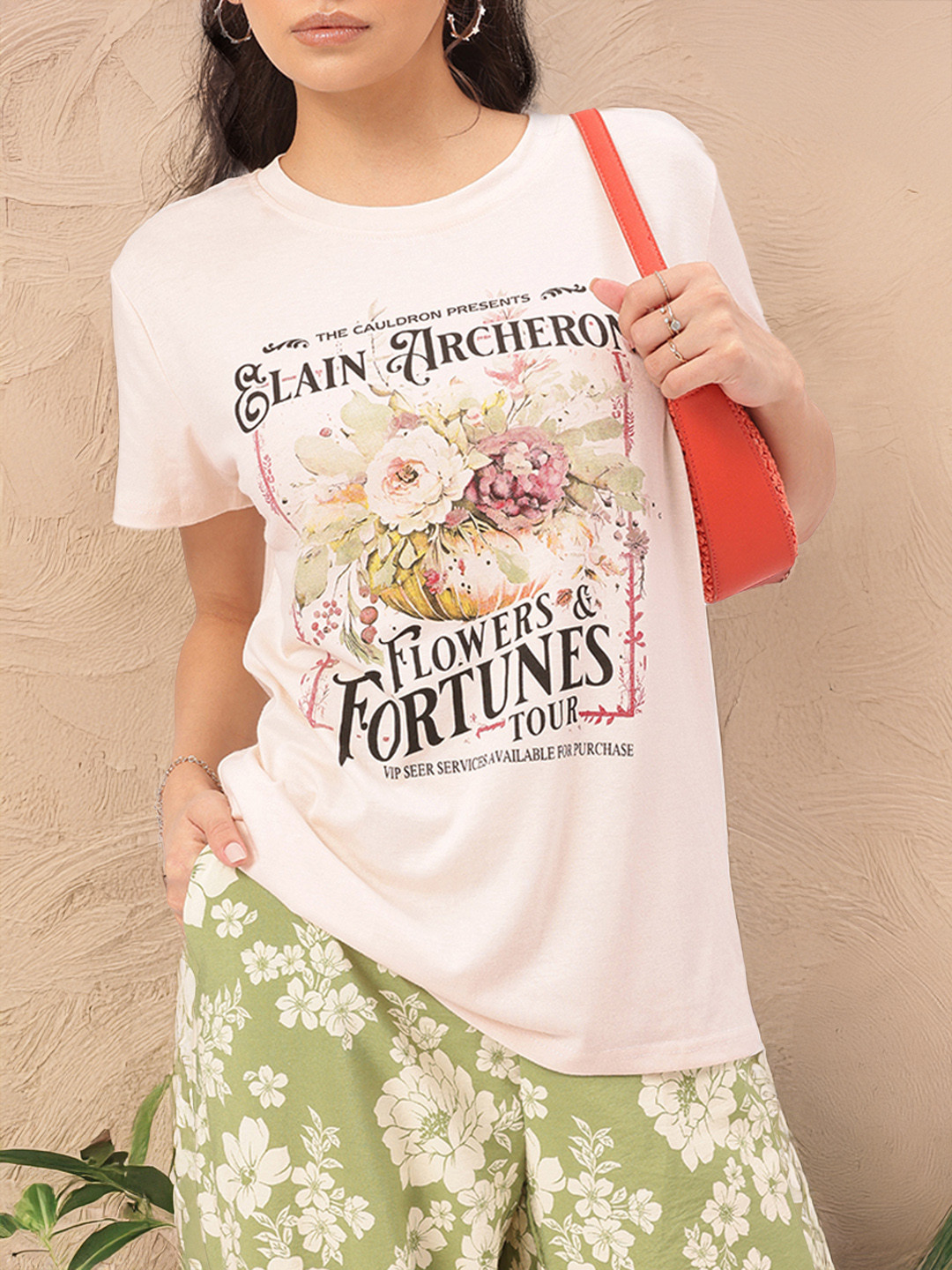 

DressBerry Flower Fantasy Printed Relaxed Tee, Peach