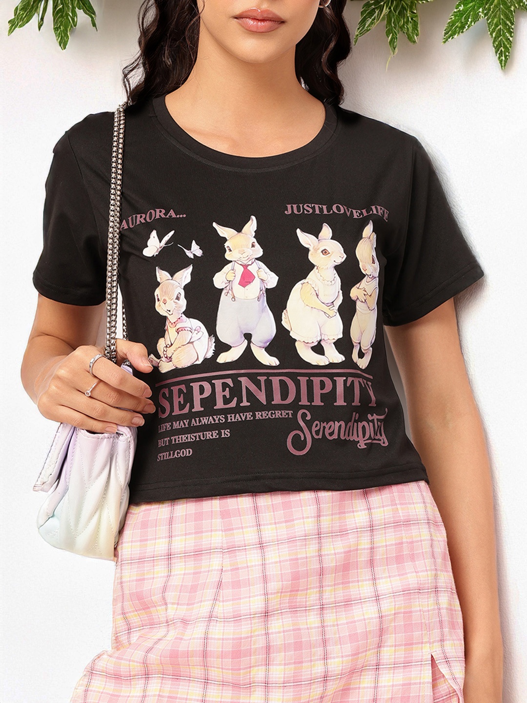 

DressBerry Bunny Band Graphic Print Tee, Black