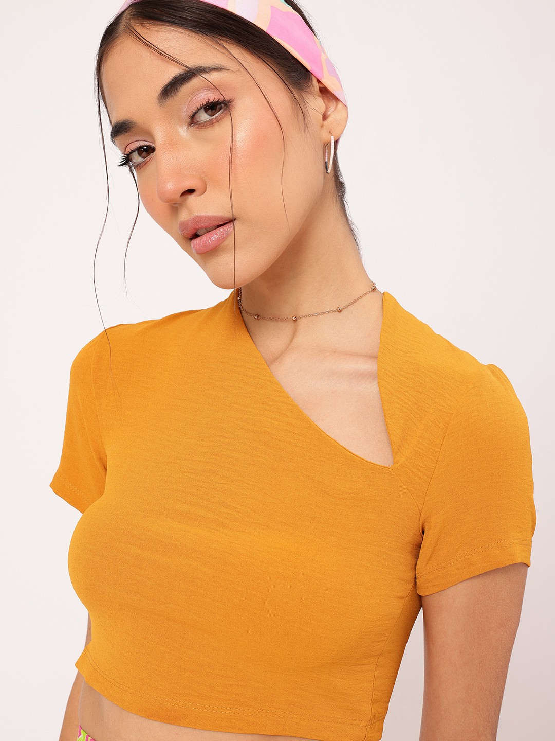 

DressBerry Queen Bee Asymmetric Neck Crop Top, Orange