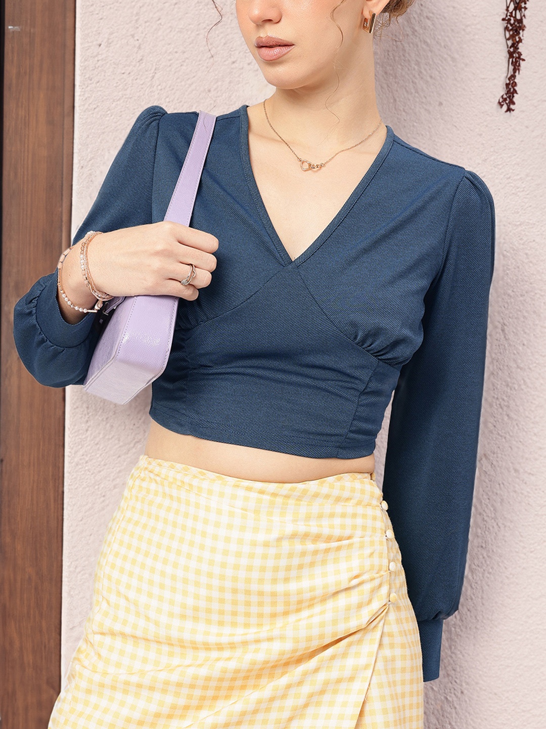 

DressBerry Femme Fete Puff-Sleeve Crop Top, Teal