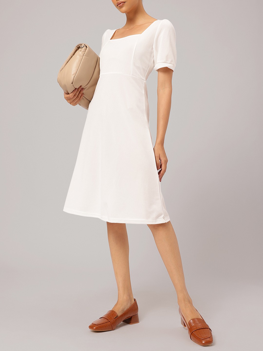 

DressBerry Square Neck A-Line Dress, White