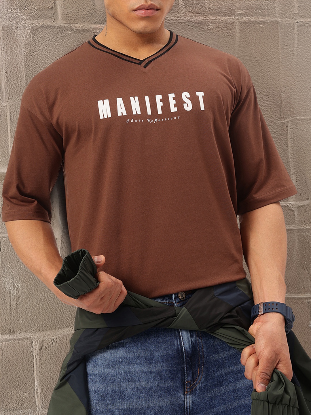 

Kook N Keech Smart Streetwear Slogan Printed Relax Oversized Tee, Brown