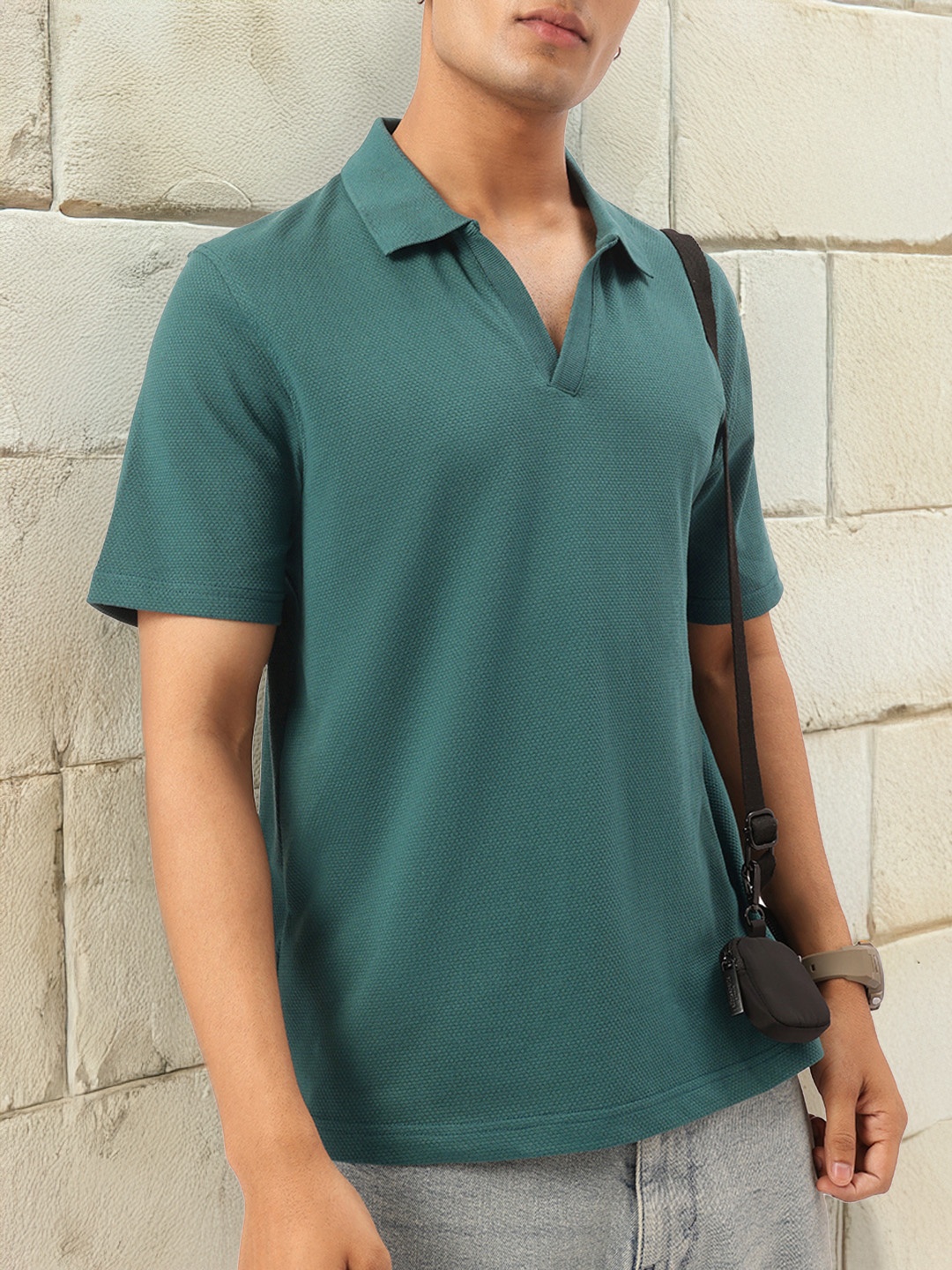 

Kook N Keech Elegant Getaway Textured Knit Polo Tee, Teal