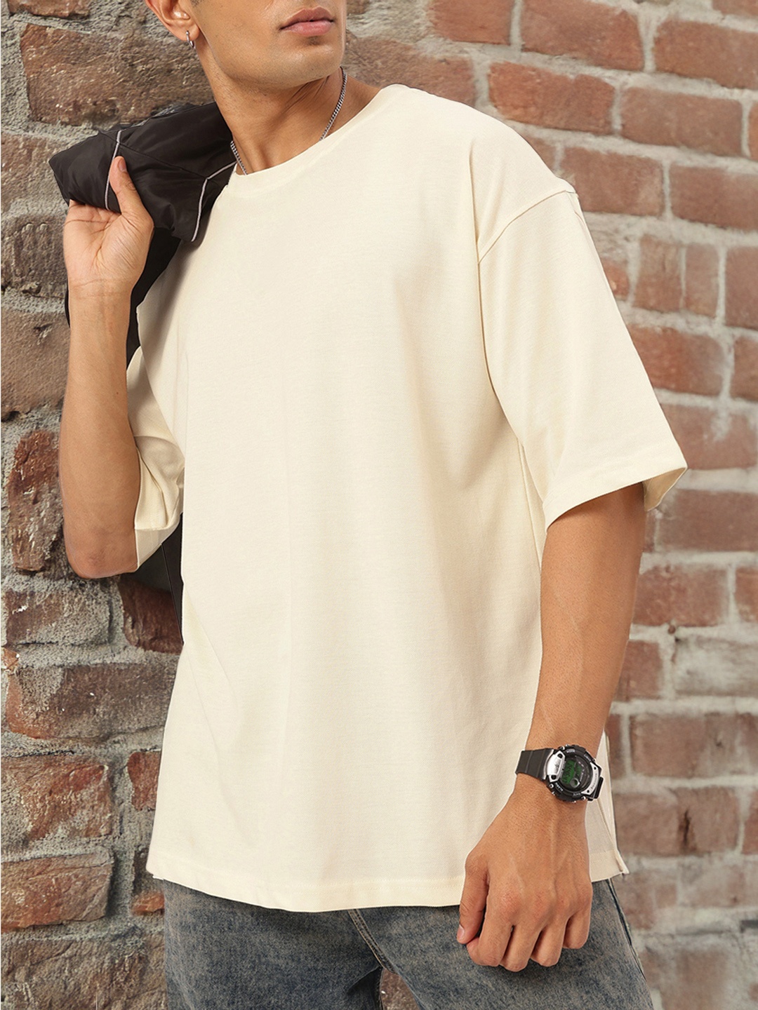 

Kook N Keech Urban Threads Drop-Shoulder Sleeves Oversized T-shirt, Cream