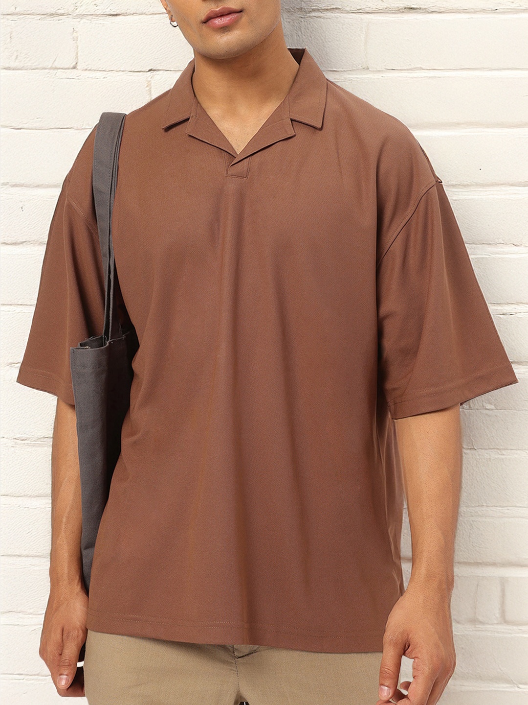 

Kook N Keech City Slicker Cuban Collar Oversized T-shirt, Brown