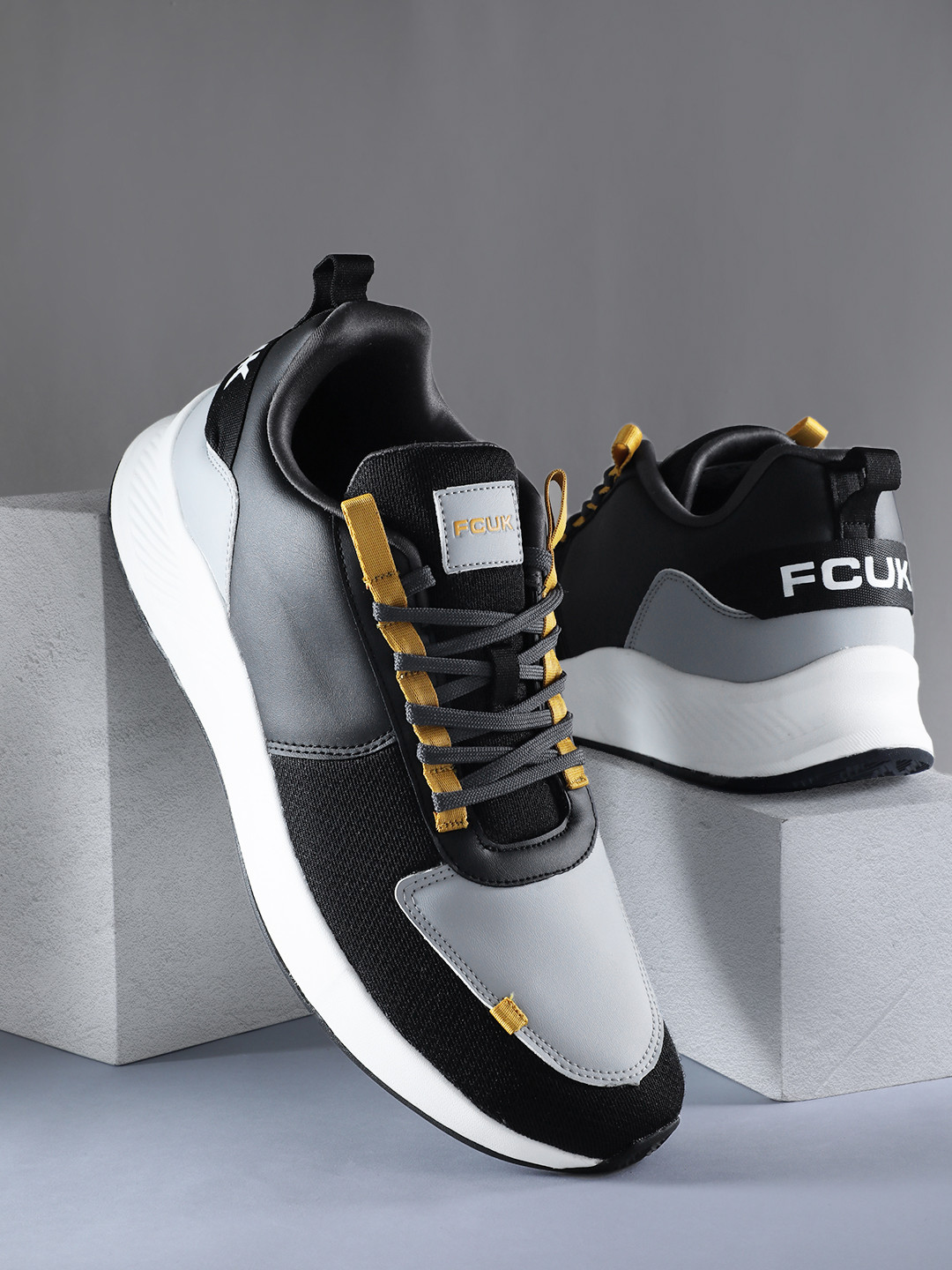 

FCUK Men Woven Design Colourblocked Sneakers, Grey