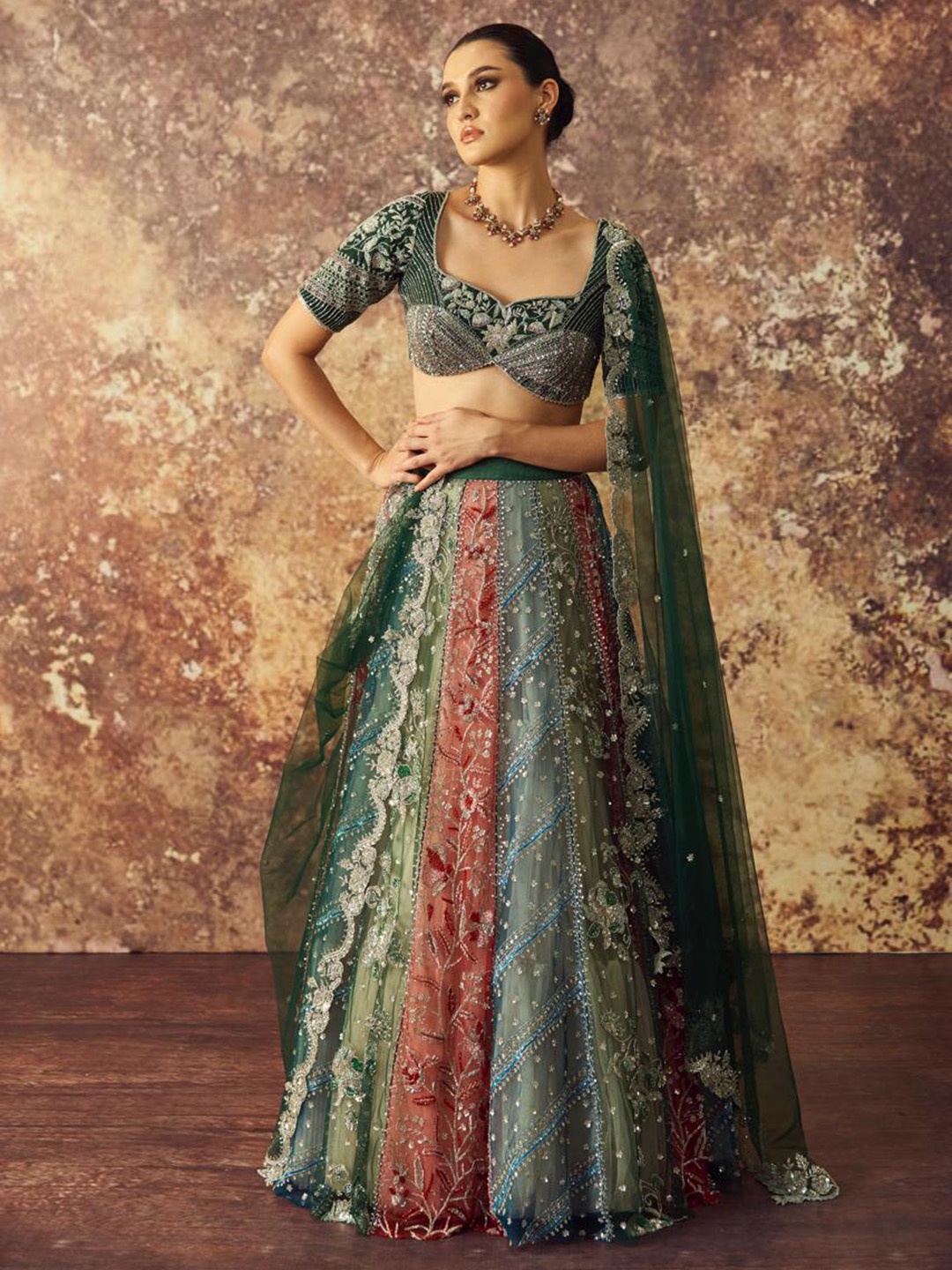 

Geethika kanumilli Embroidered Beads & Stones Ready to Wear Lehenga & Blouse With Dupatta, Red