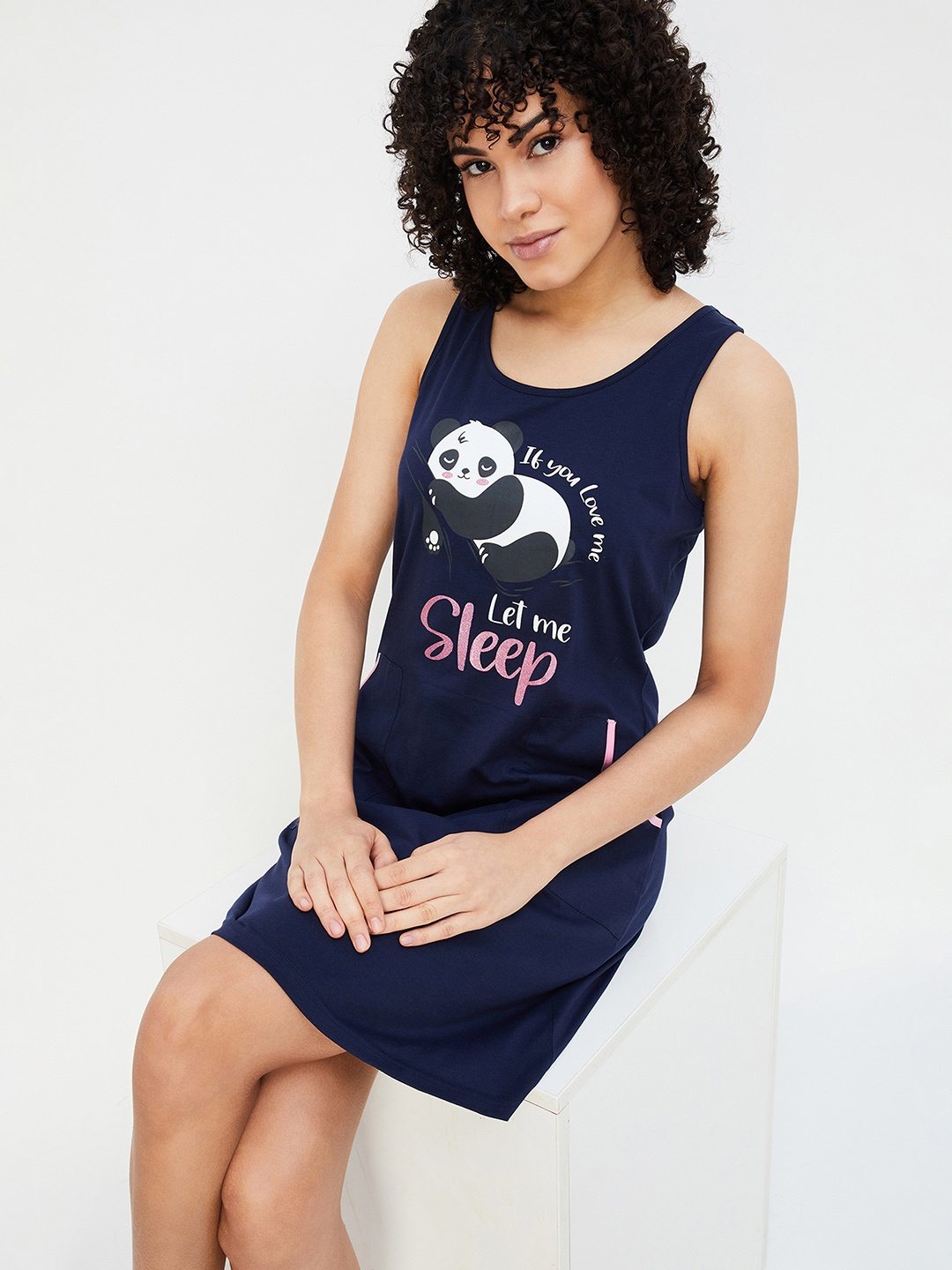 

max Women Printed Sleeveless Chemise, Blue