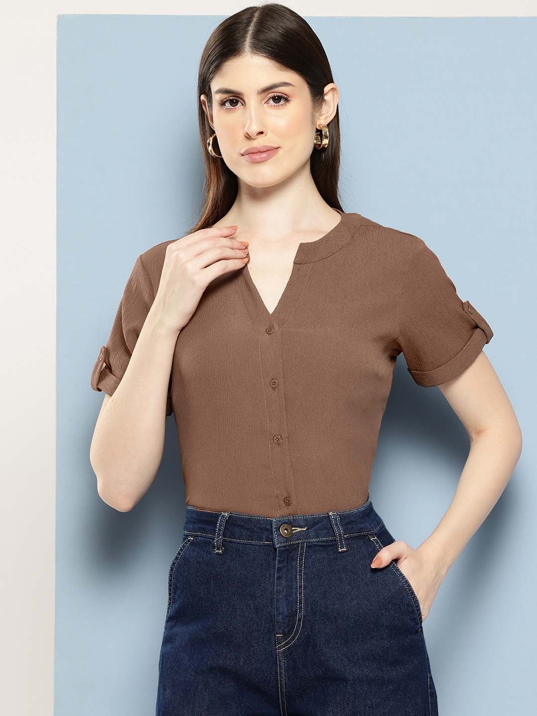 

Chemistry Women Solid Standard Fit Casual Shirt, Brown