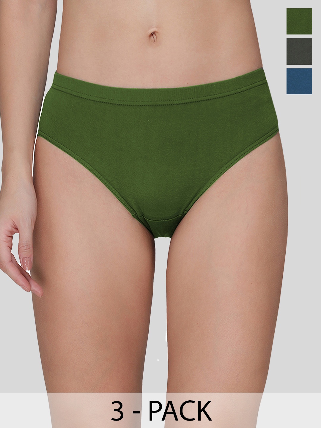 

AMUL COMFY Pack Of 3 Women Pure Cotton Hipster Briefs, Green