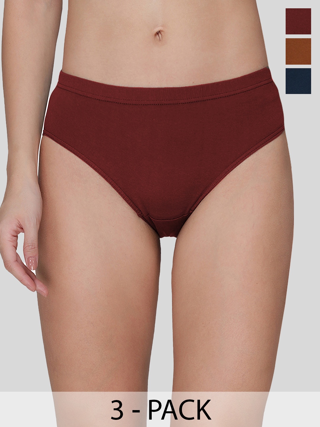 

AMUL COMFY Pack Of 3 Women Cotton Hipster Briefs, Brown