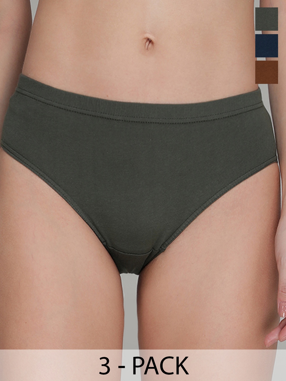 

AMUL COMFY Pack Of 3 Pure Cotton Mid-Rise Hipster Briefs, Grey