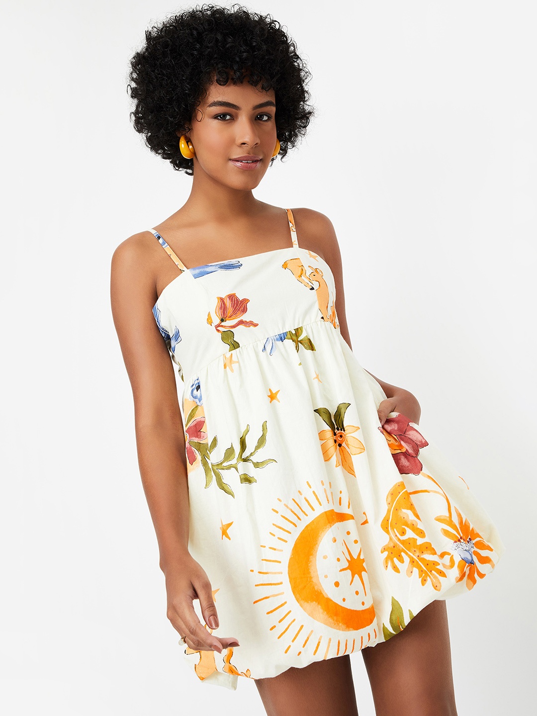 

Max x Kalki Women Printed Strappy Dress, Off white