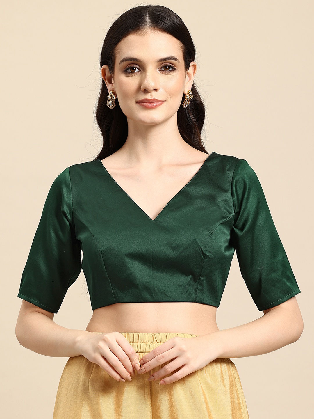 

flaher Satin Readymade Saree Blouse, Green