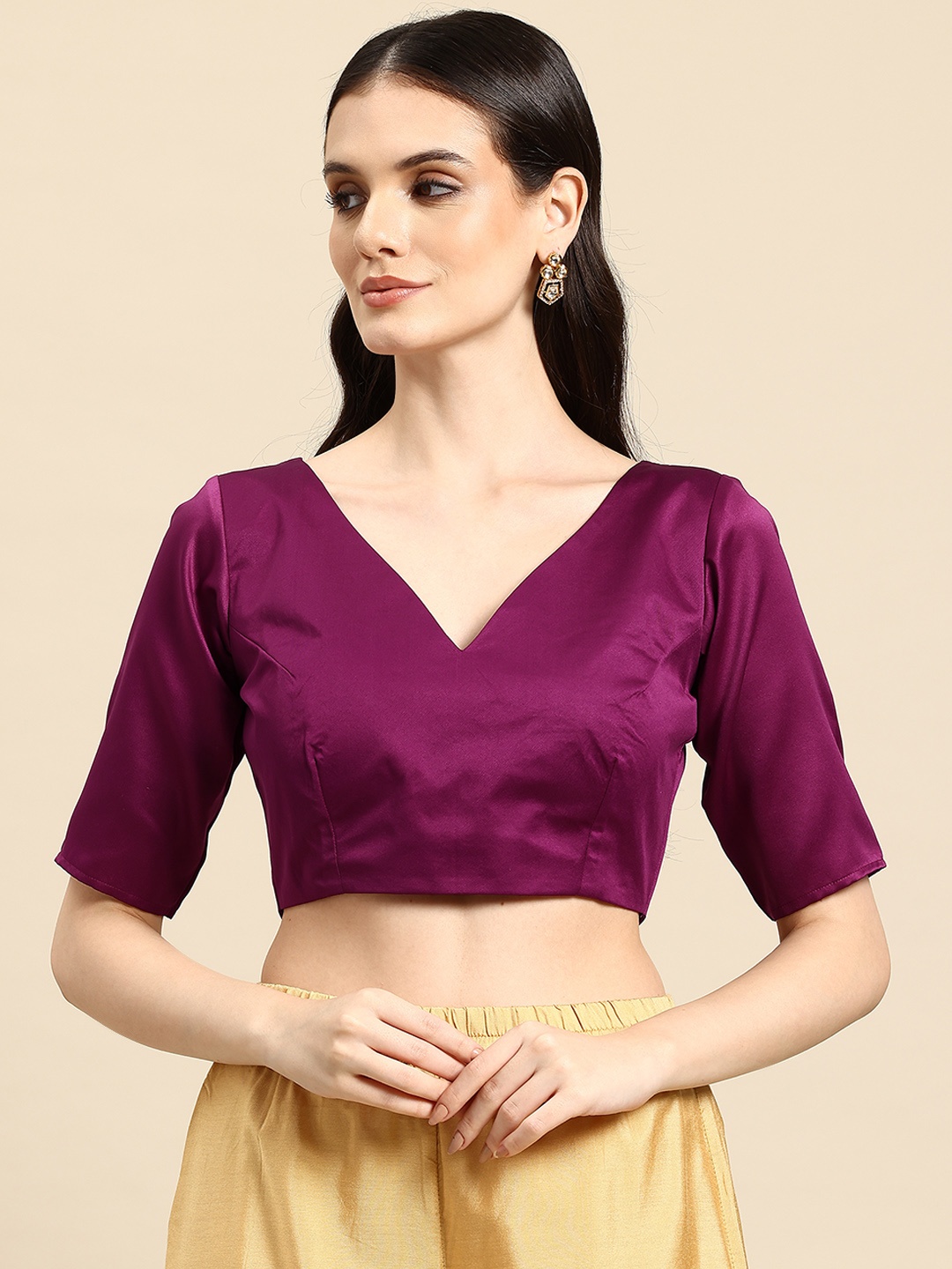 

flaher Satin Readymade Saree Blouse, Magenta