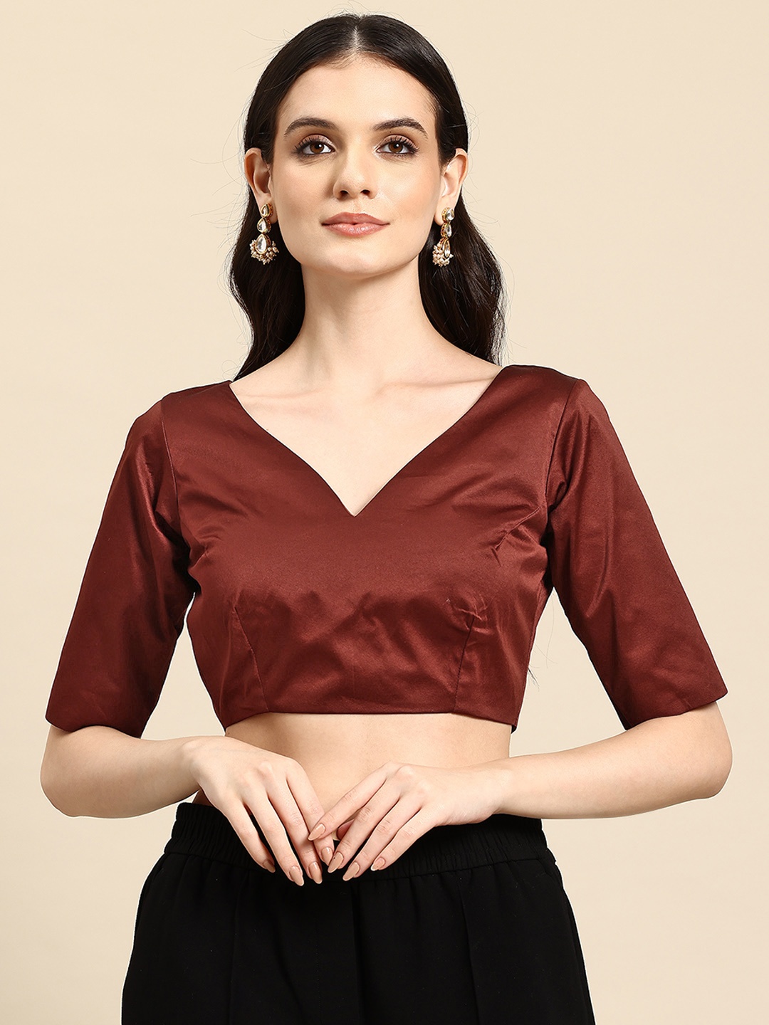 

flaher Satin Readymade Saree Blouse, Brown