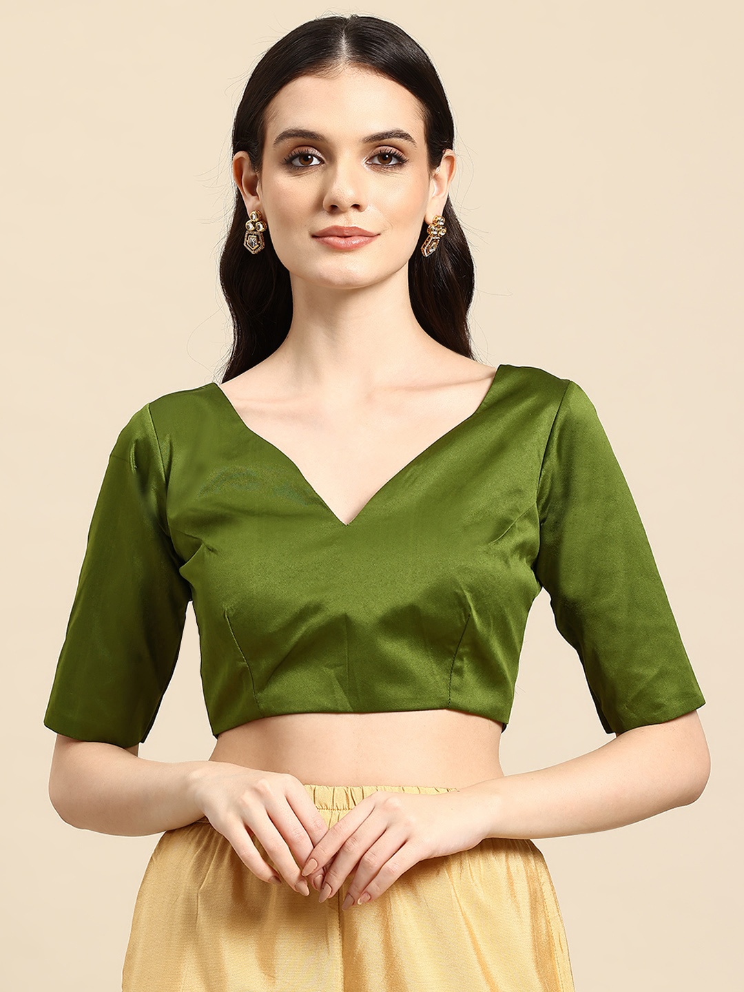 

flaher Satin Readymade Saree Blouse, Green