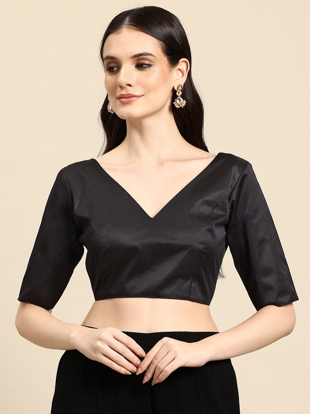 

flaher Satin Readymade Saree Blouse, Black