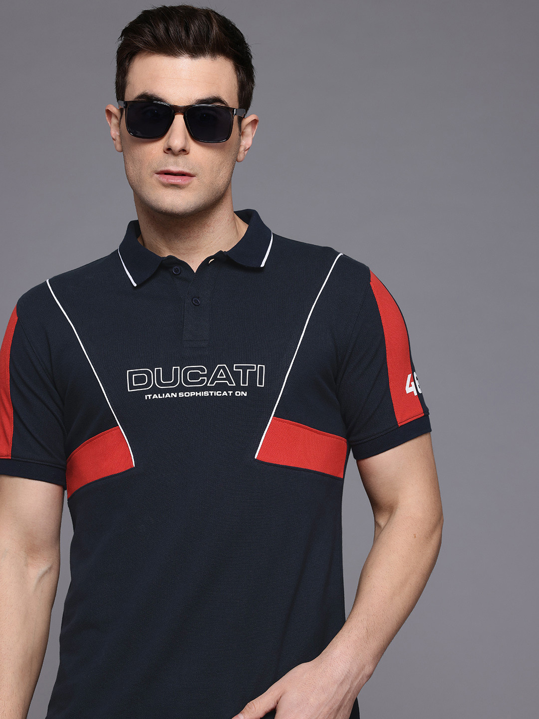 

Ducati Brand Logo Printed Polo Collar T-shirt, Navy blue