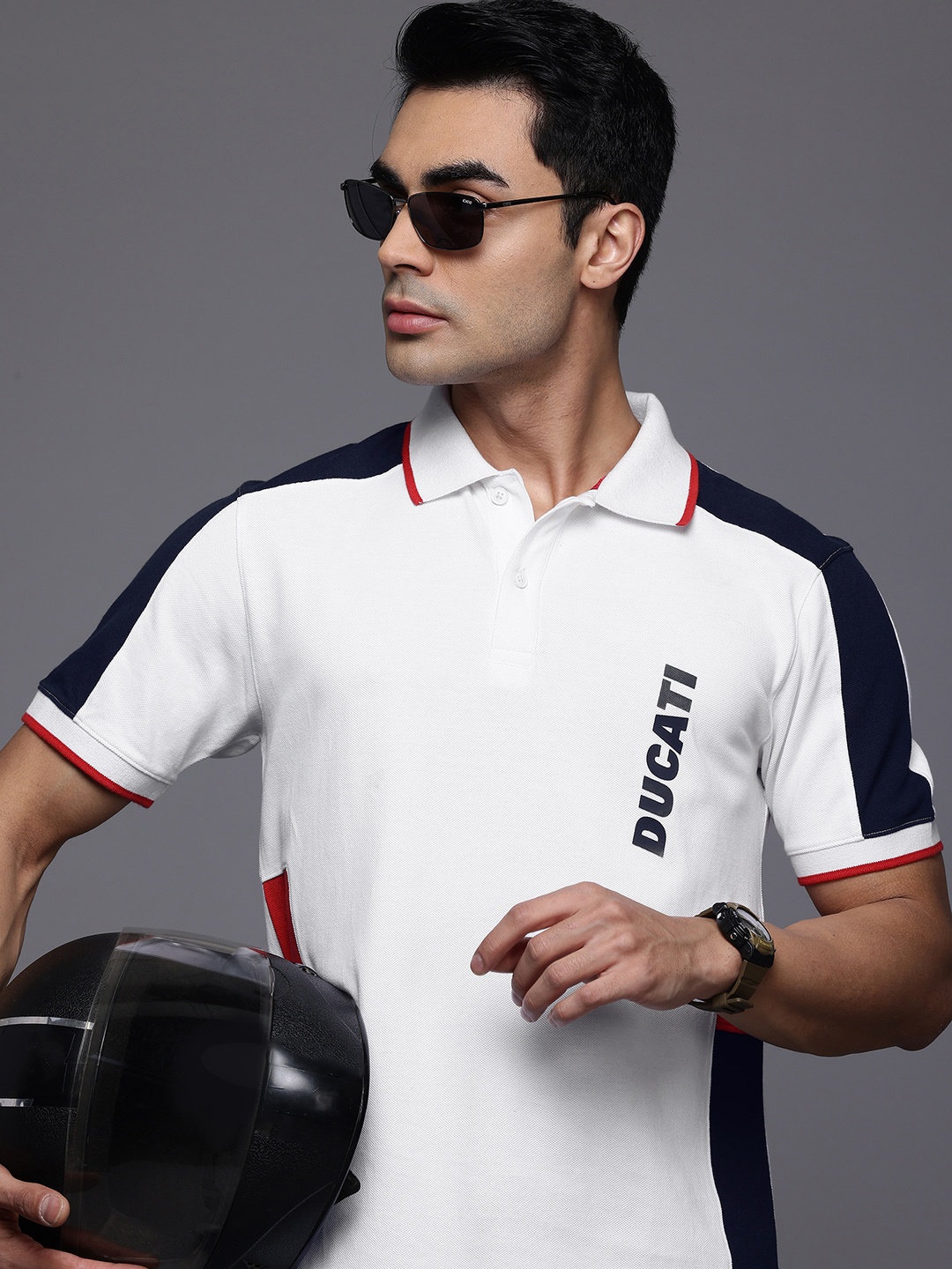 

Ducati Brand Logo Printed Polo Collar Pure Cotton T-shirt, White