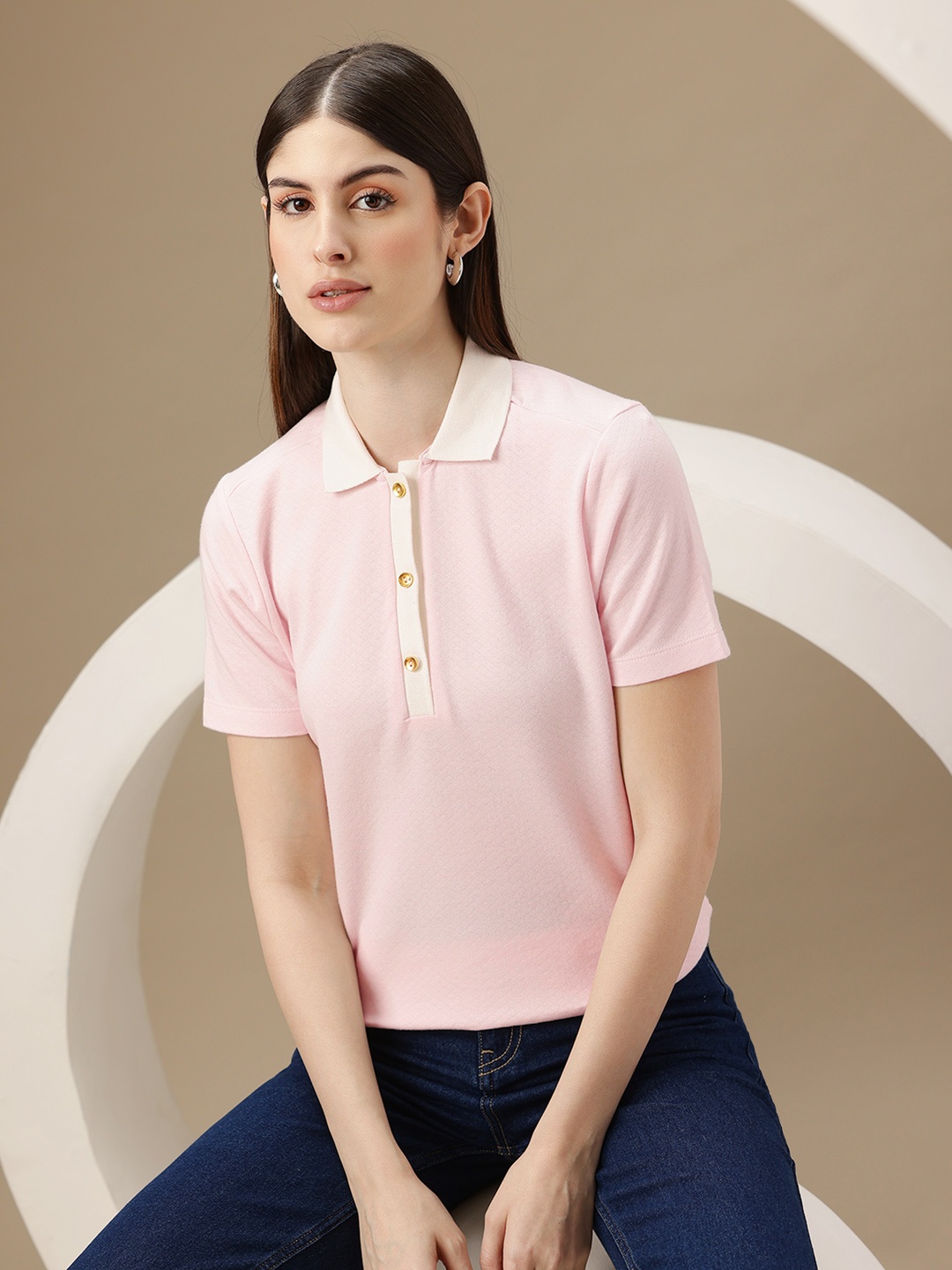 

Chemistry Polo Collar Pure Cotton T-shirt, Pink