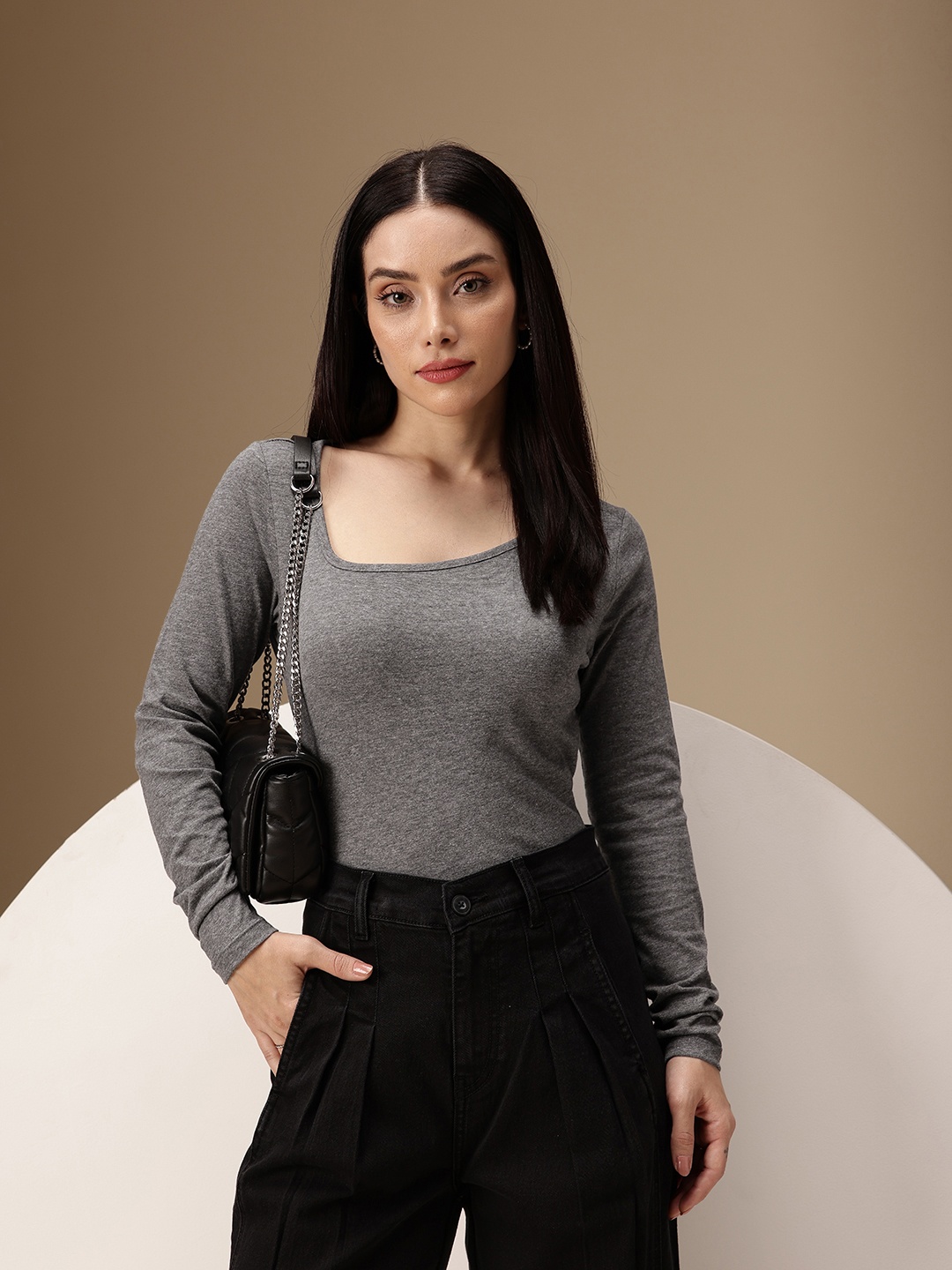 

Chemistry Asymmetric Neck Top, Grey