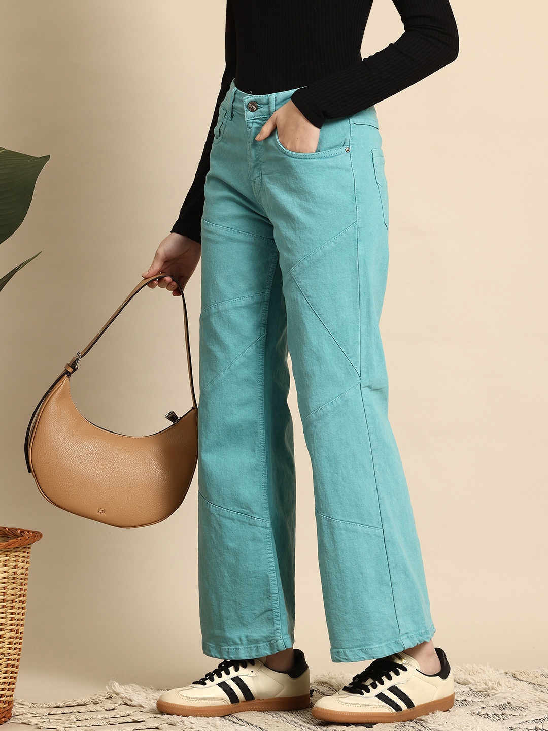 

Mast & Harbour Women Wide Leg Jeans, Sea green