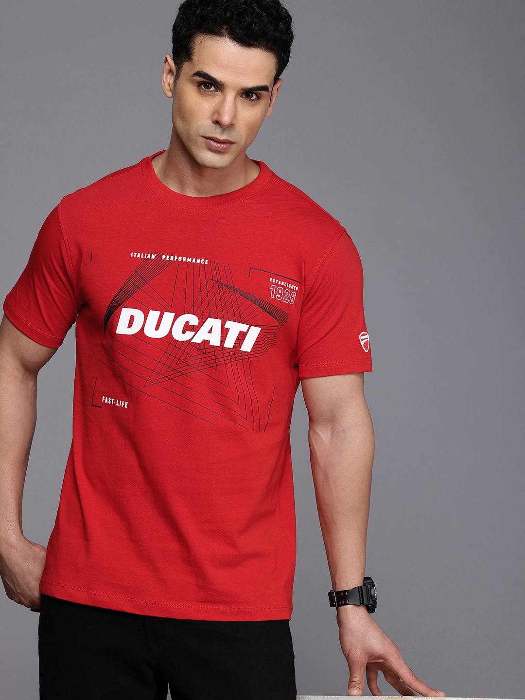 

Ducati Brand Logo Printed Pure Cotton T-shirt, Red