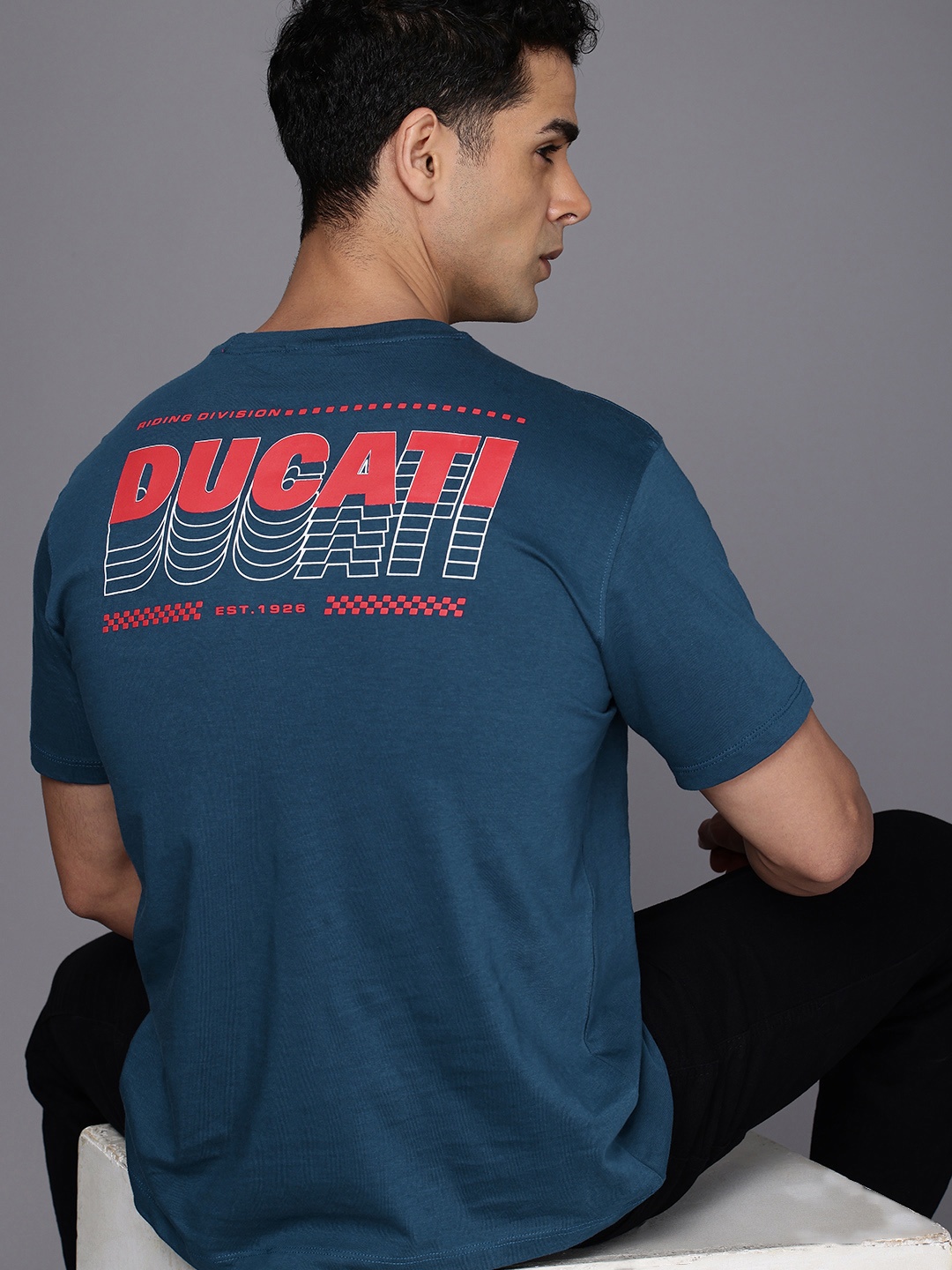 

Ducati Brand Logo Printed Pure Cotton T-shirt, Navy blue