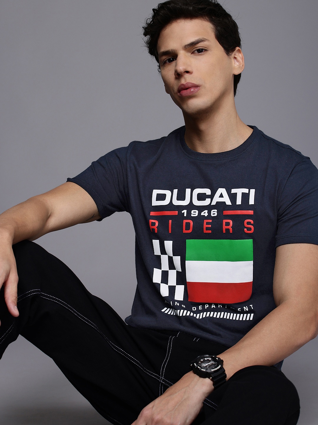 

Ducati Pure Cotton Brand Logo Printed Casual T-shirt, Navy blue