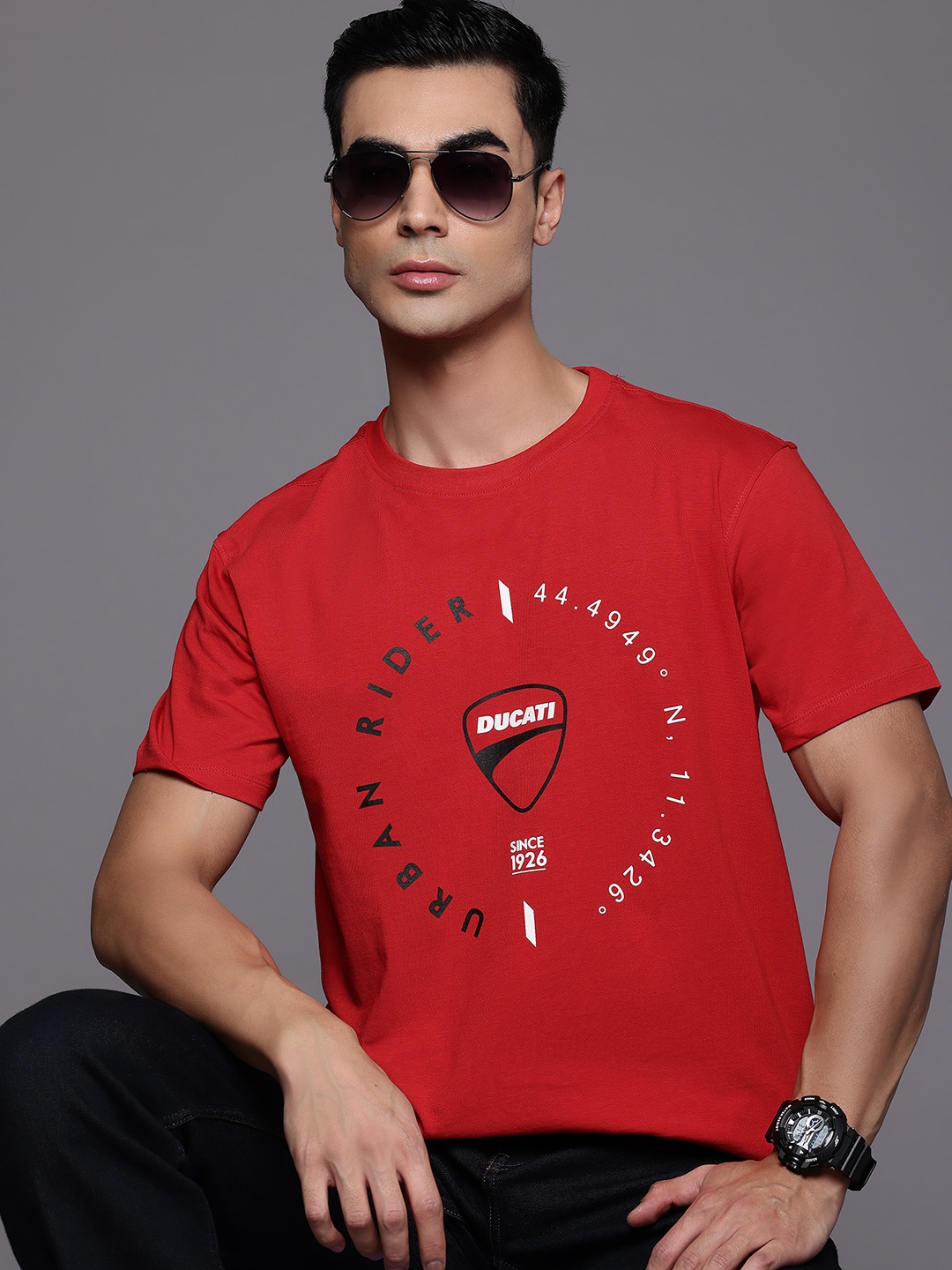 

Ducati Typography Printed Pure Cotton T-shirt, Red