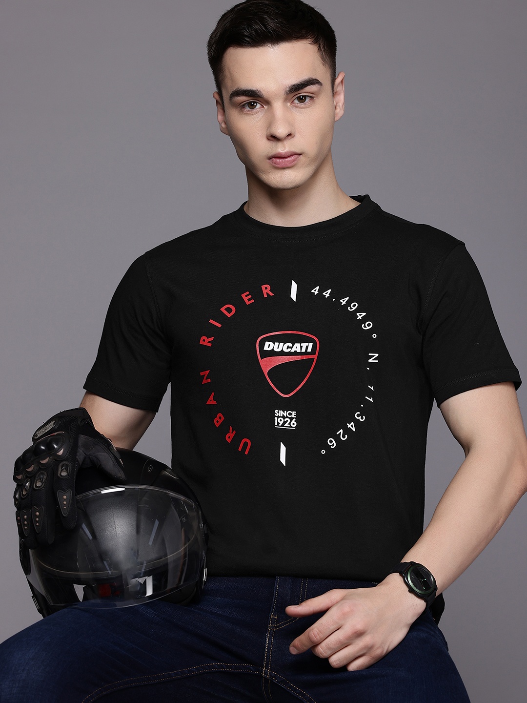 

Ducati Typography Printed Pure Cotton T-shirt, Black