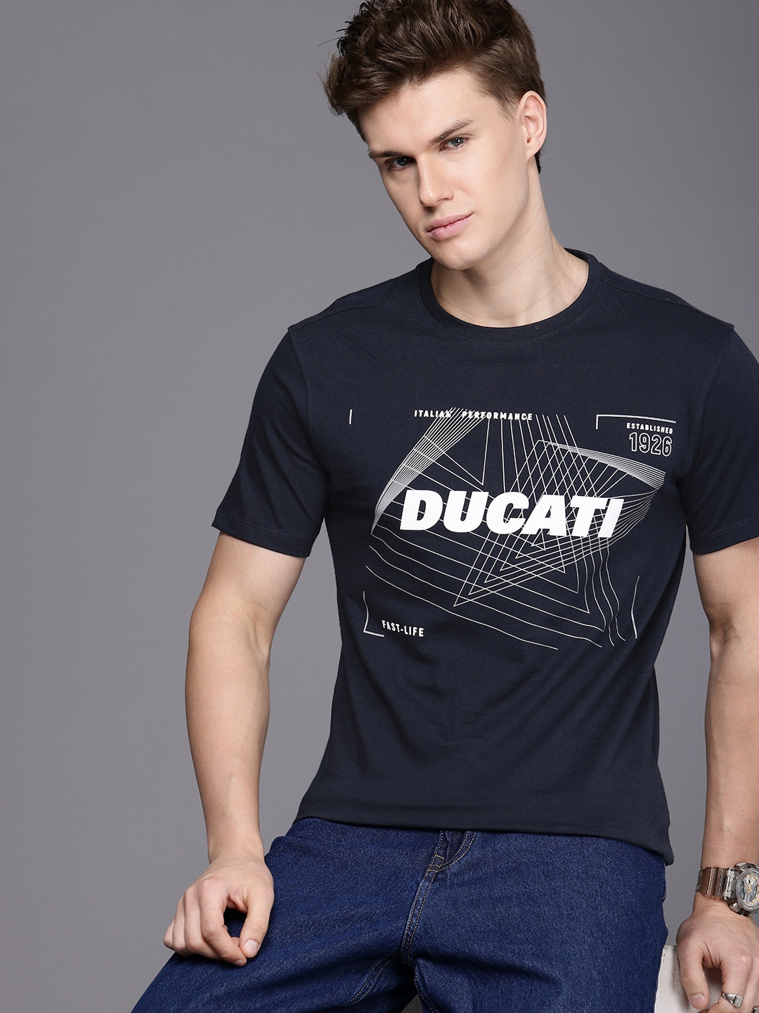 

Ducati Brand Logo Printed Pure Cotton T-shirt, Navy blue