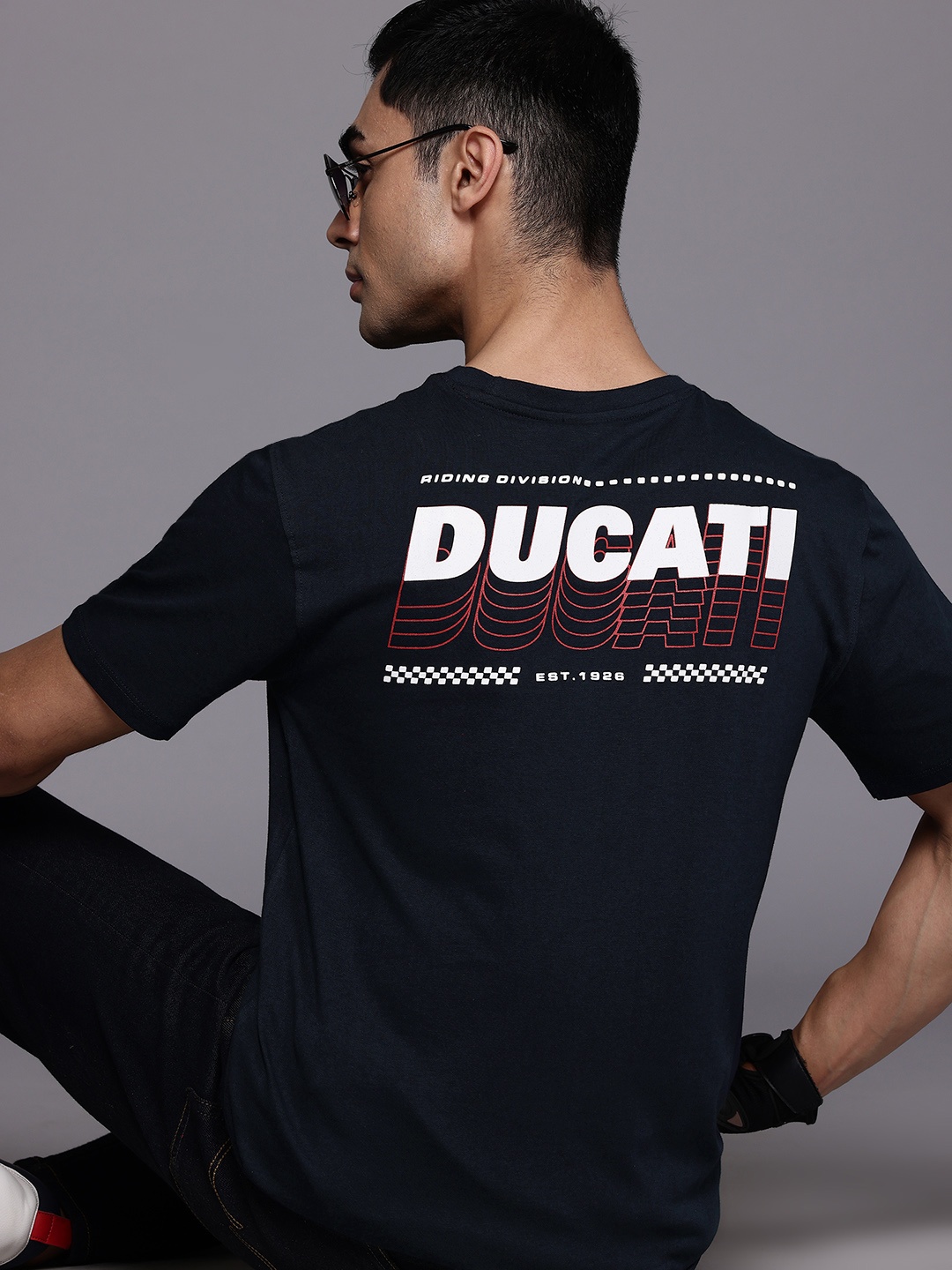 

Ducati Brand Logo Printed Pure Cotton T-shirt, Navy blue