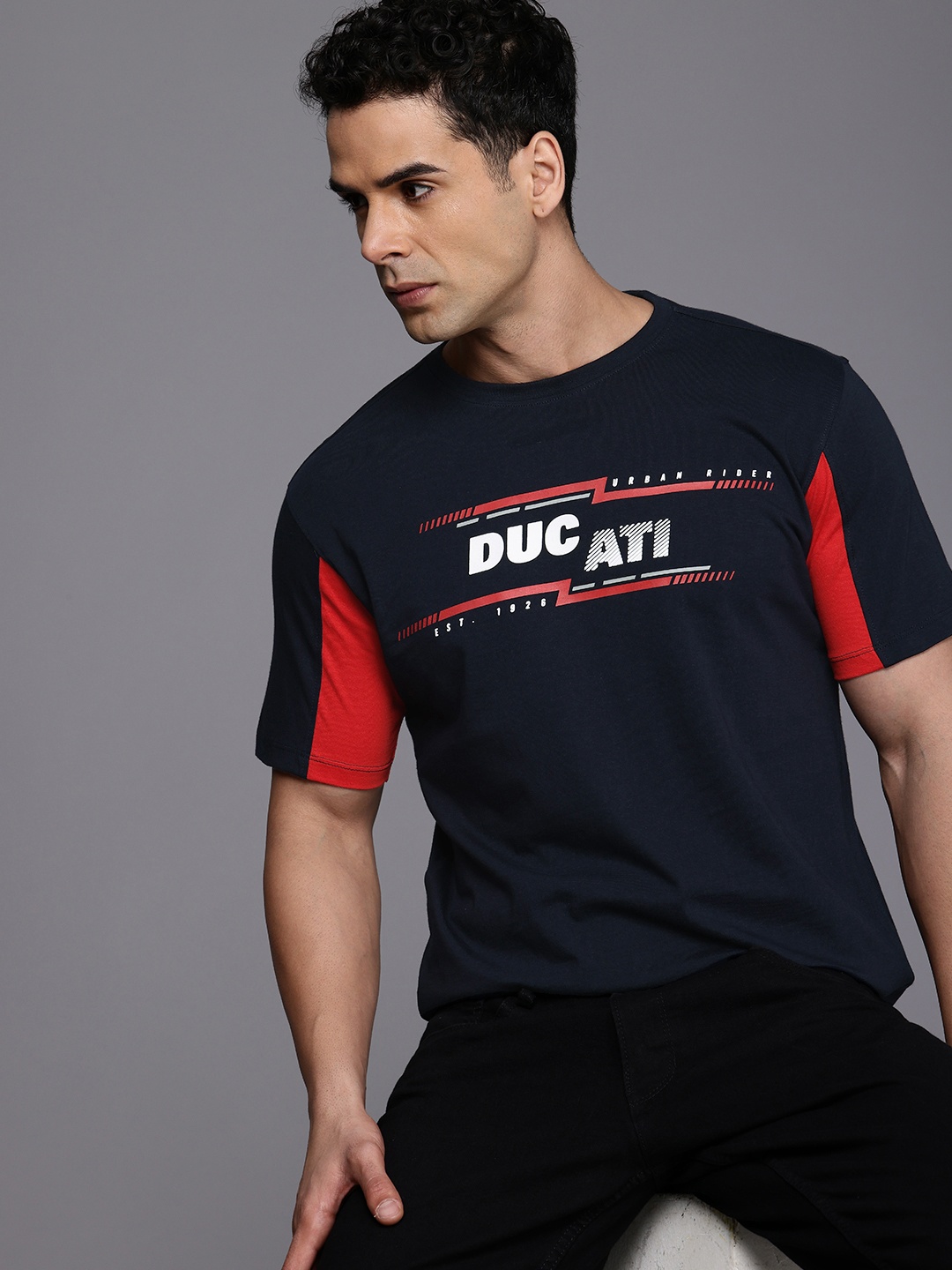 

Ducati Brand Logo Printed Pure Cotton T-shirt, Navy blue