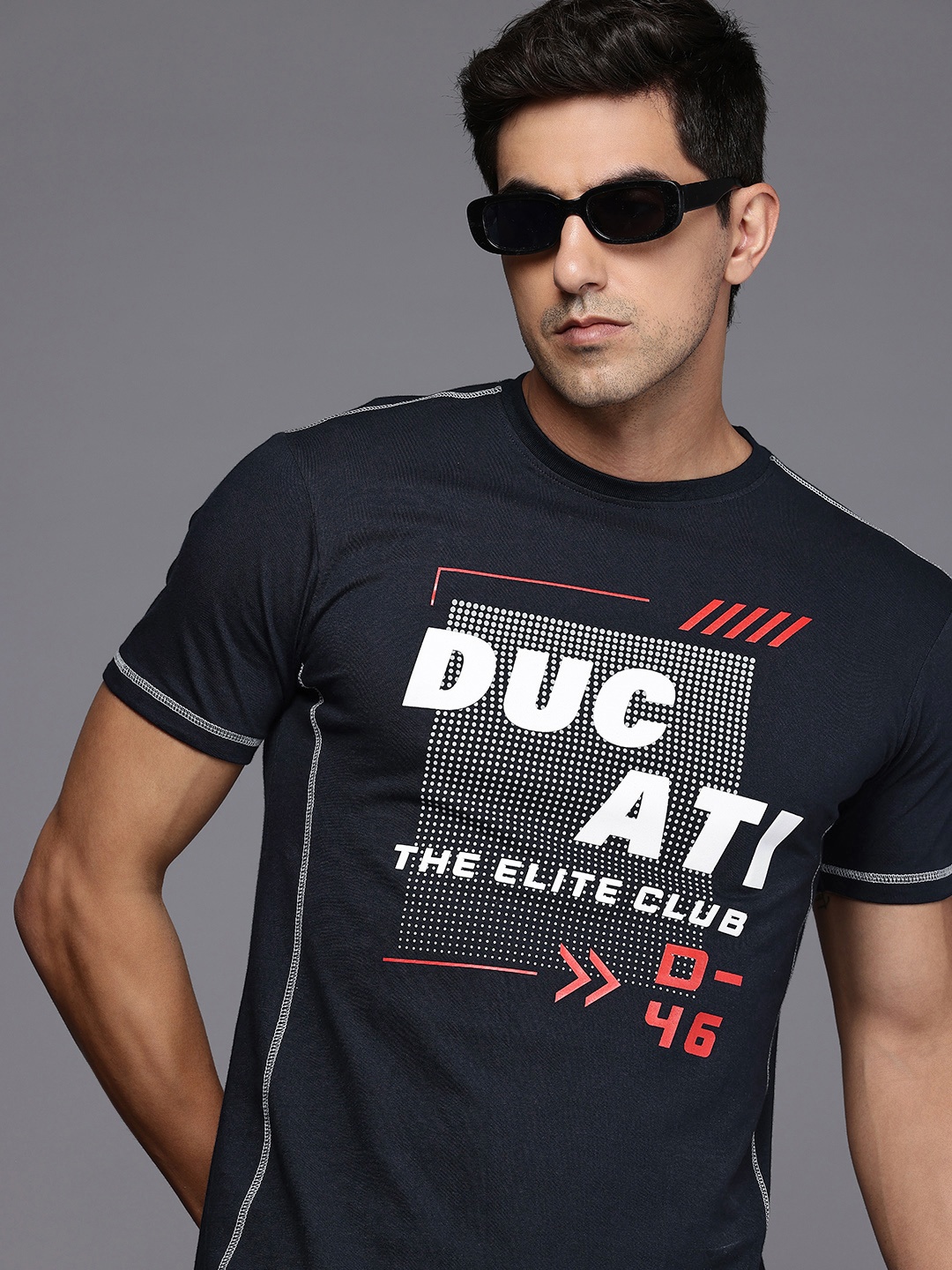 

Ducati Brand Logo Printed Pure Cotton T-shirt, Navy blue