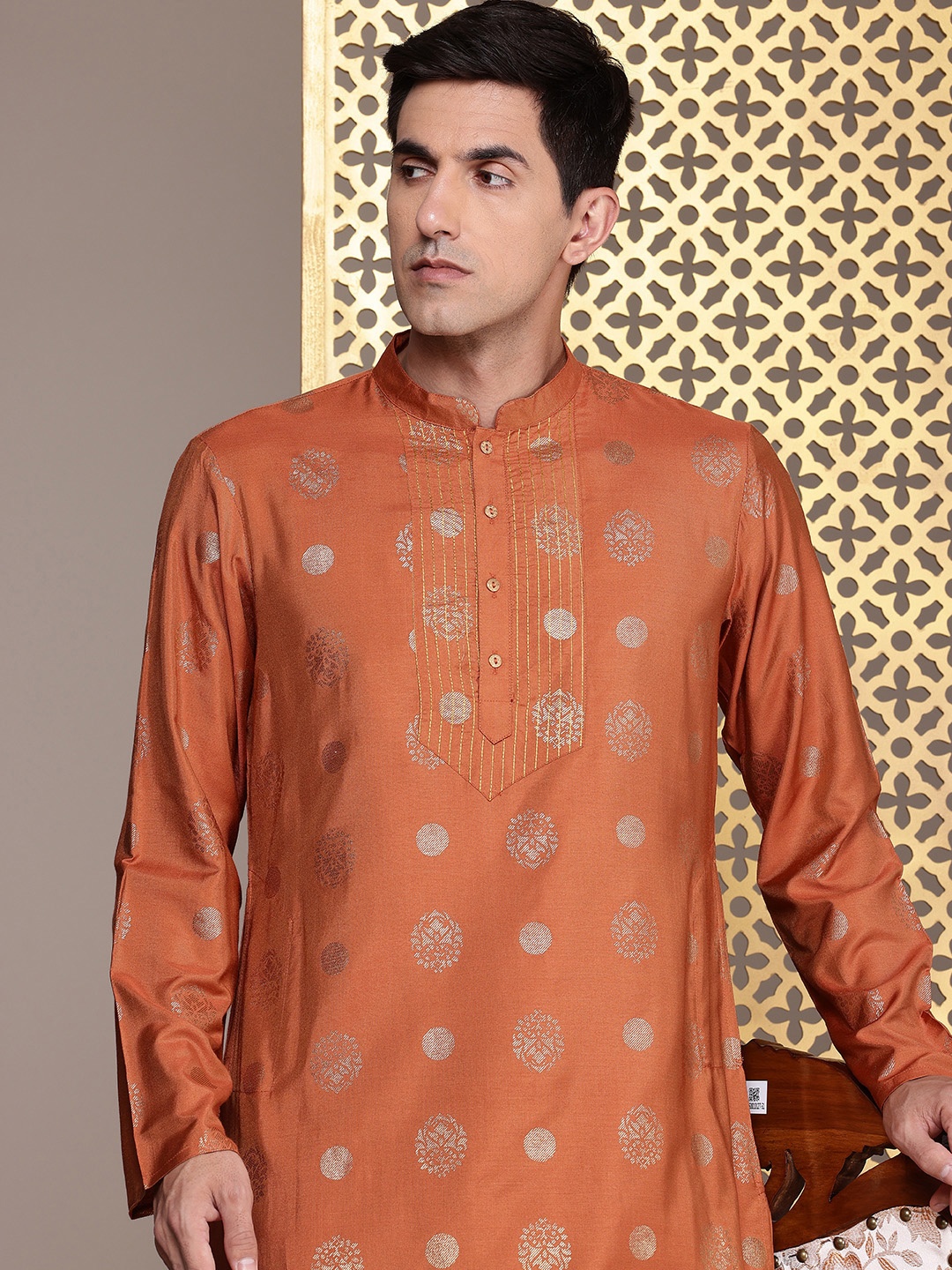 

House of Pataudi Jashn Printed Kurta with Patiala, Rust