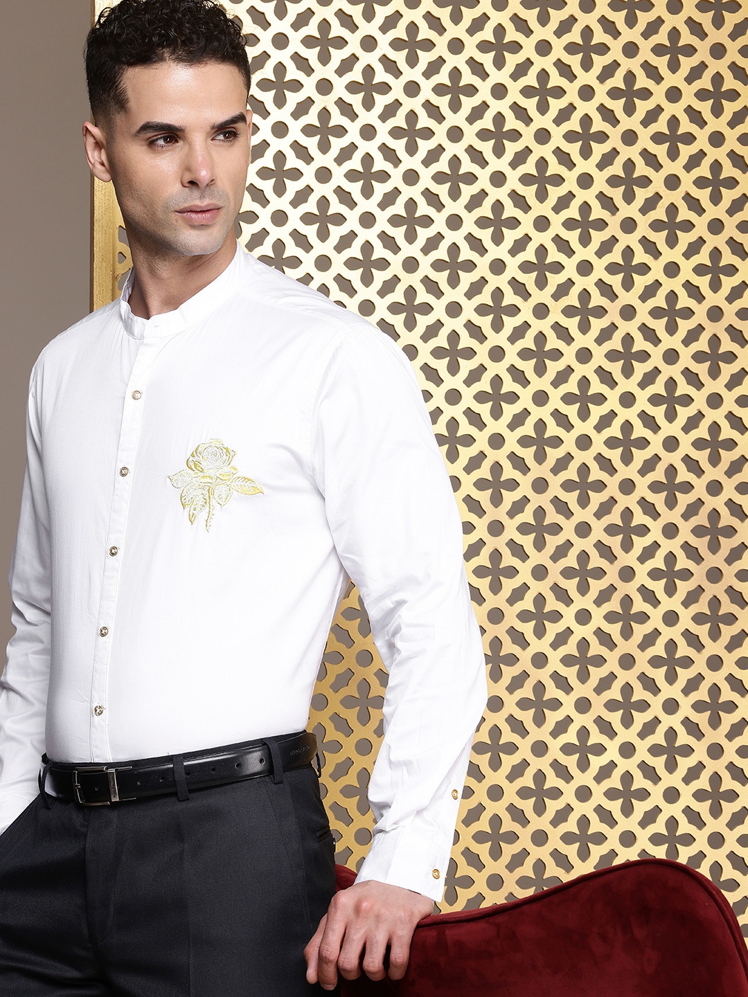 

House of Pataudi Embroidered Detailed Pure Cotton Party Rozana Shirt, White