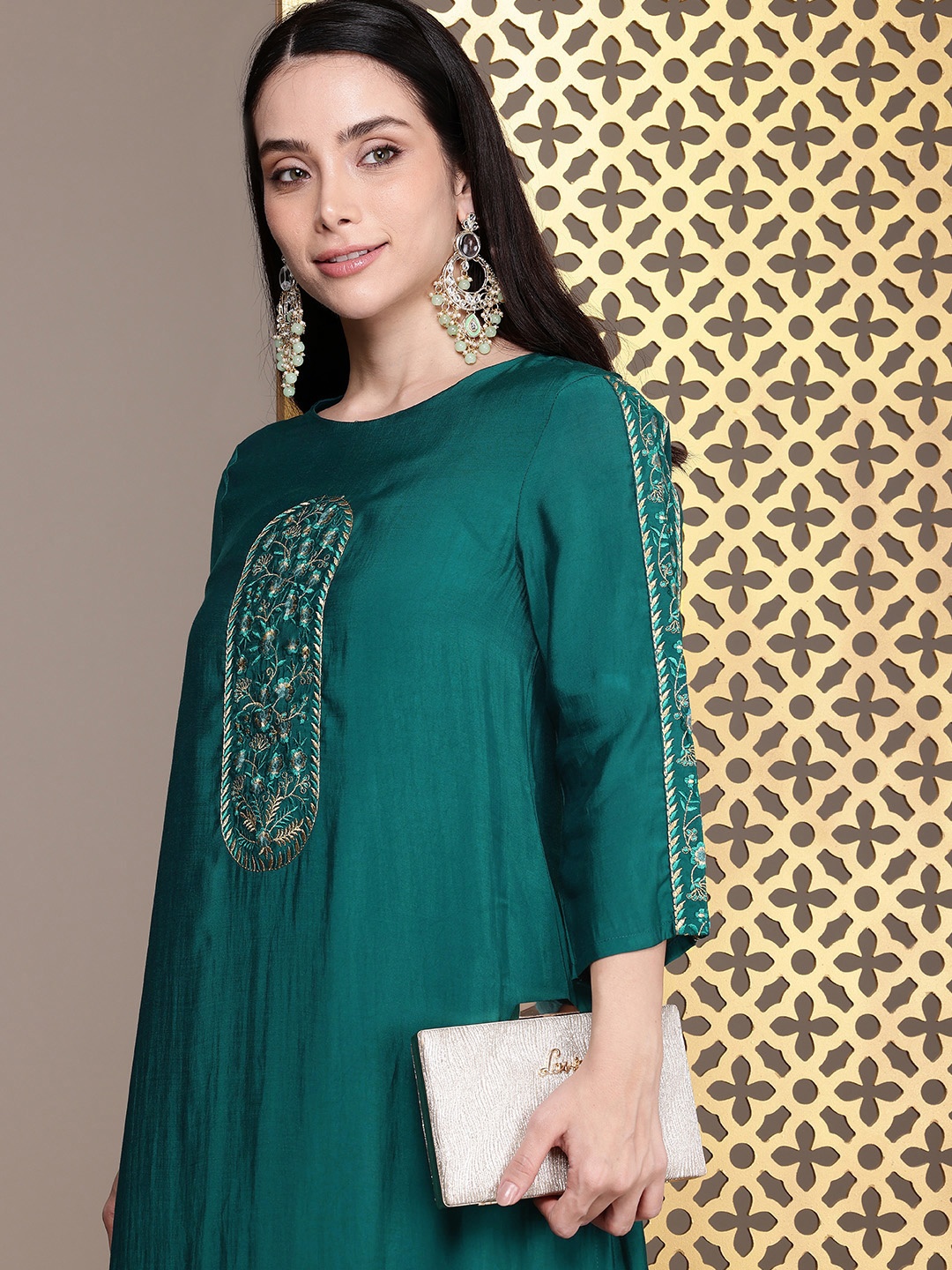 

House of Pataudi Floral Embroidered Jashn Kurta, Green