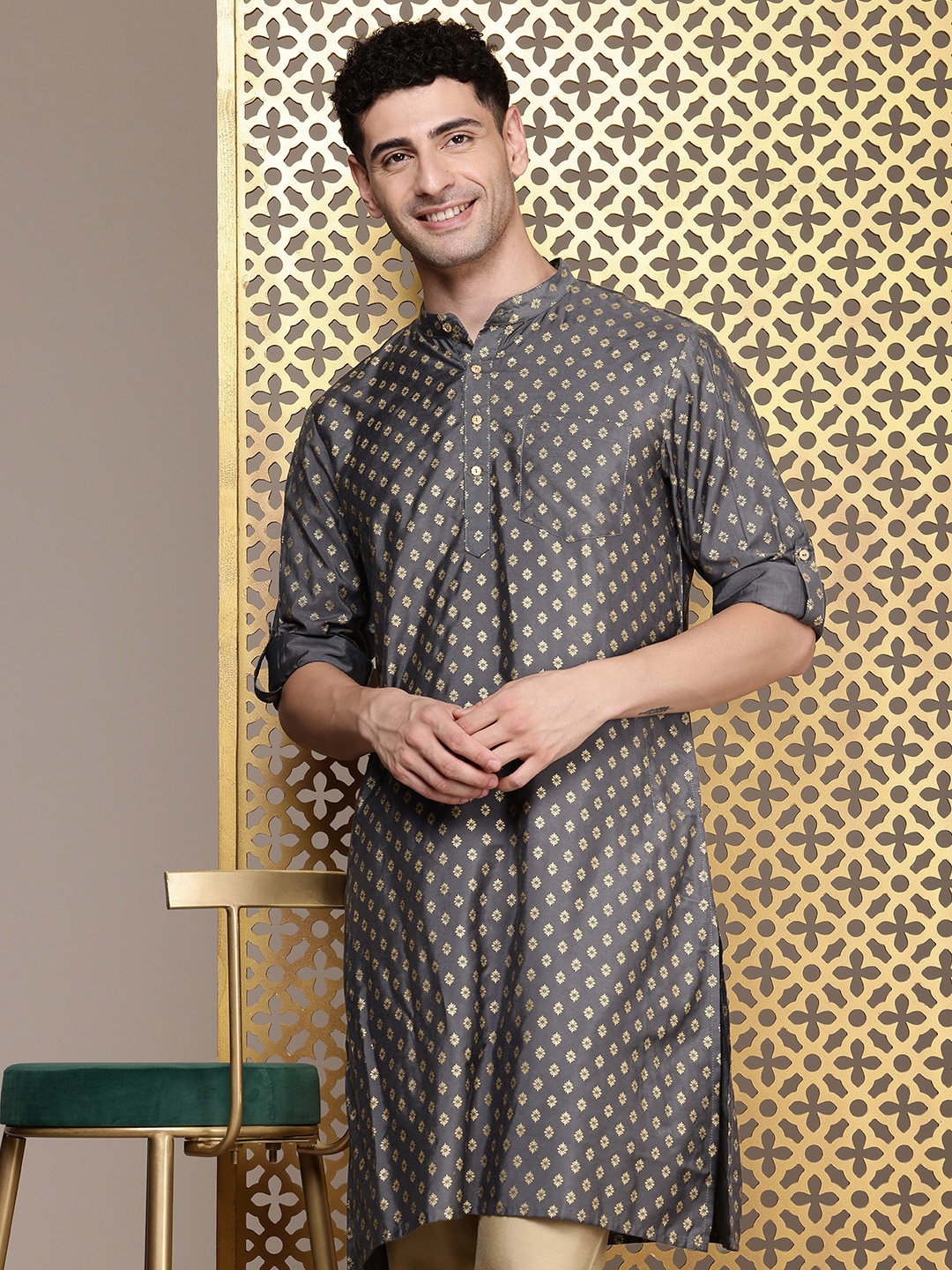 

House of Pataudi Ethnic Motifs Printed Jashn Kurta, Grey