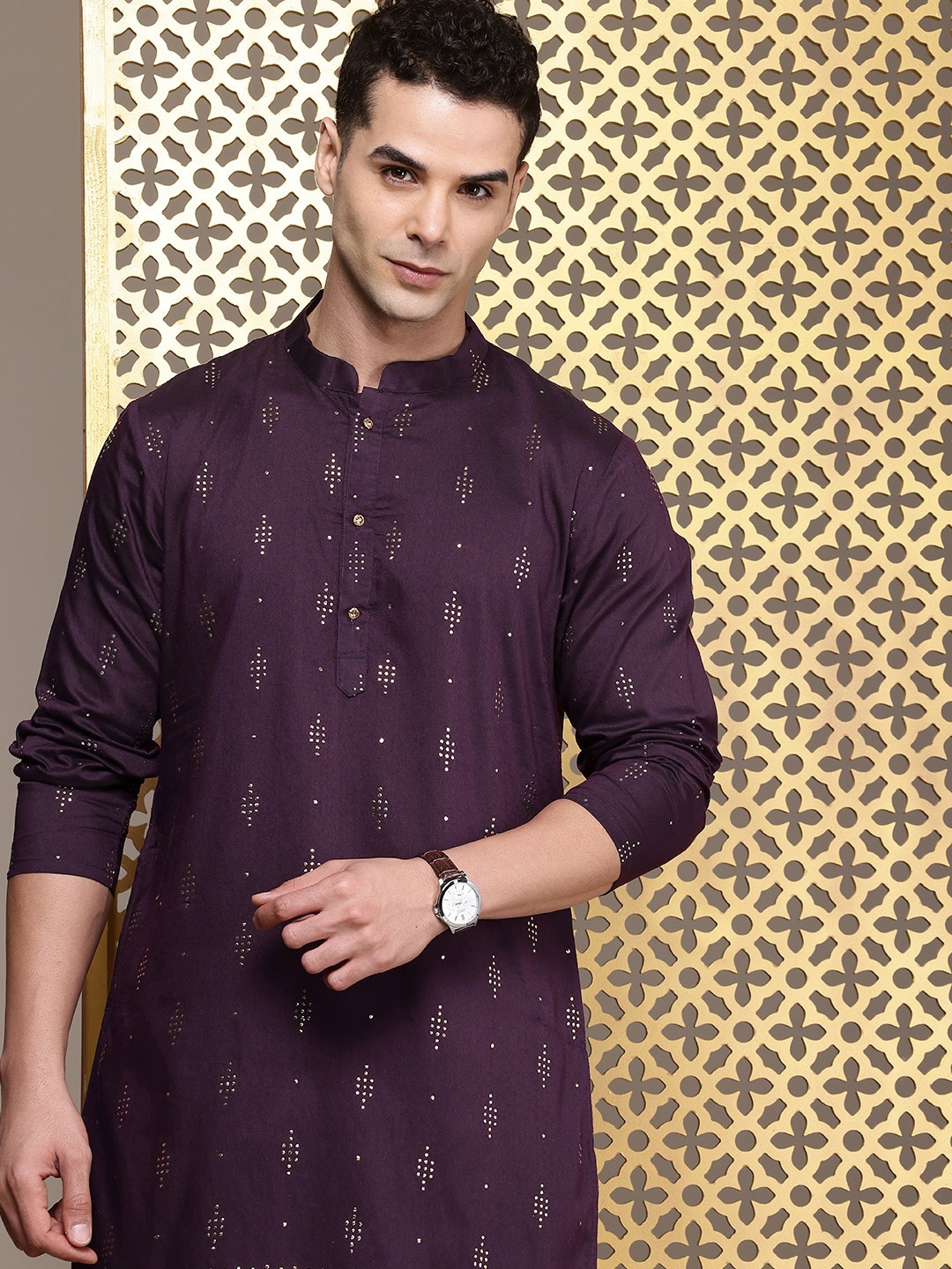 

House of Pataudi Jashn Ethnic Motifs Embellished Kurta, Purple